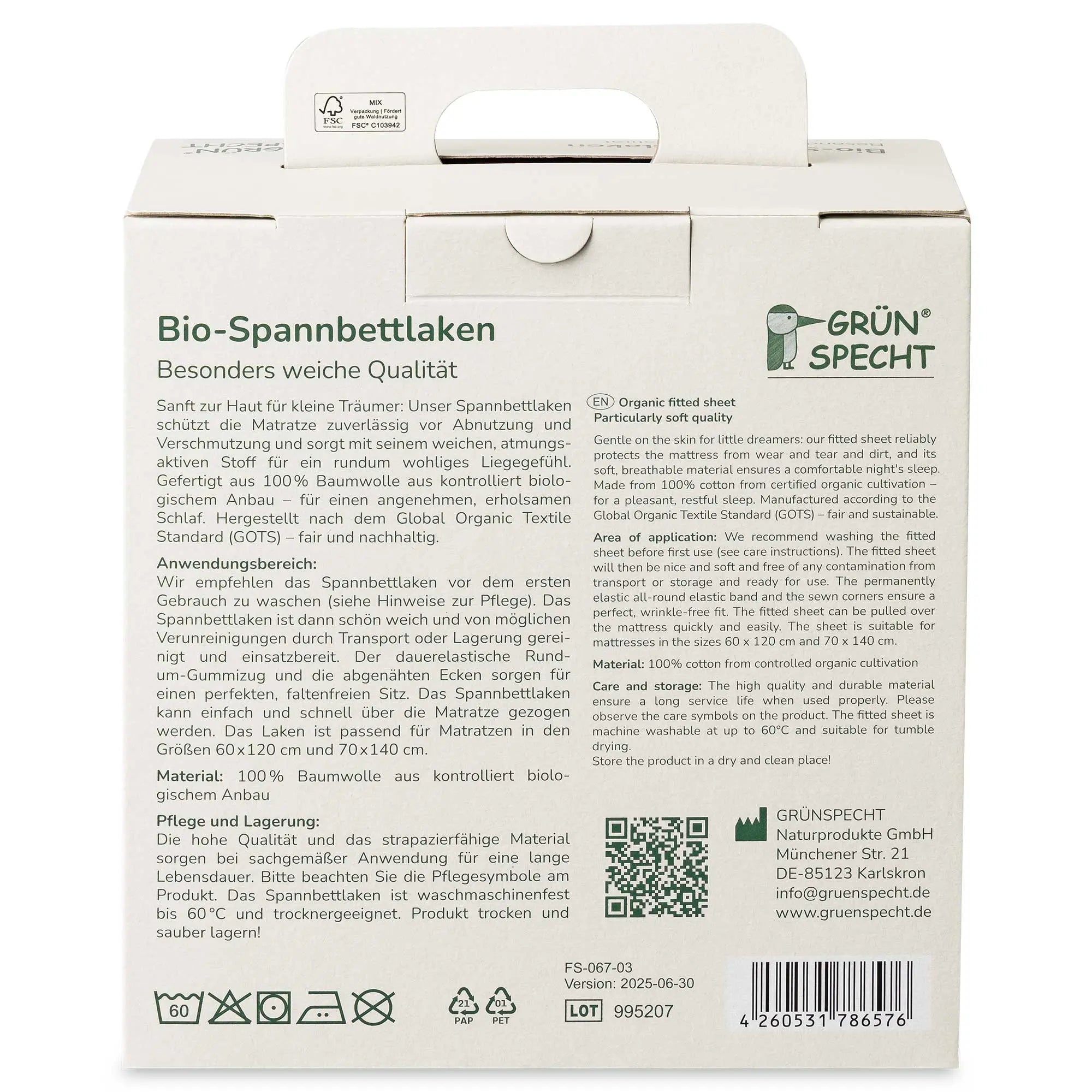 Drap-housse bébé en coton bio – Grünspecht 