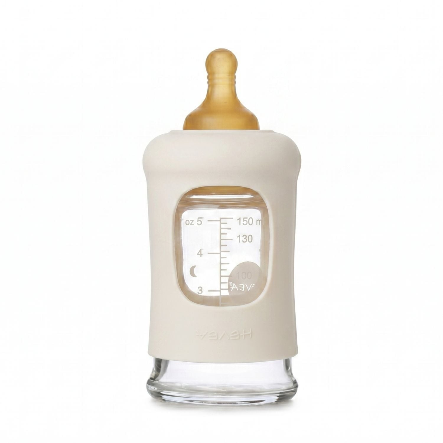 Biberon en verre à col large avec manchon Hevea 150ml - Ivoire 