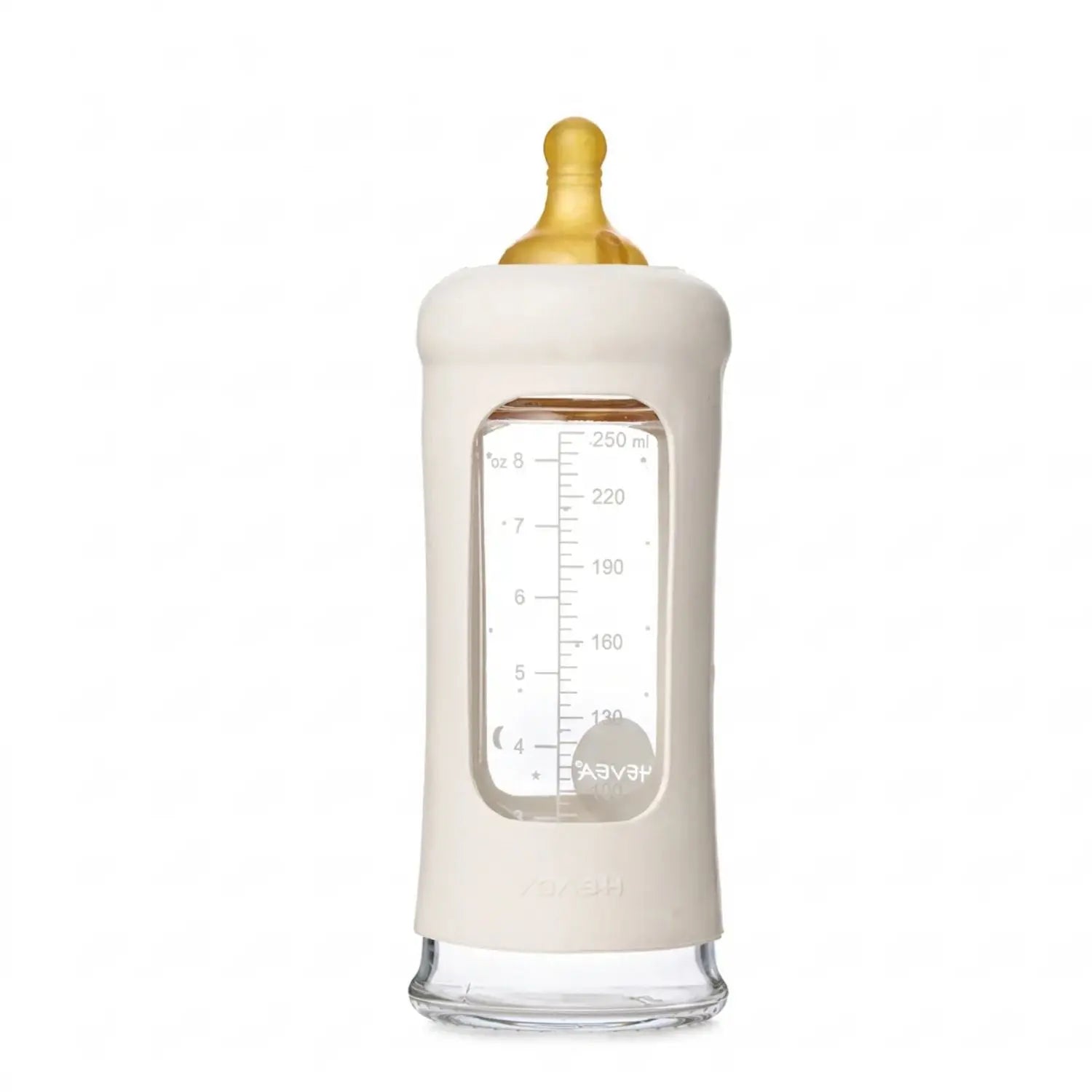 Biberon en verre à col large avec manchon Hevea 250ml - Ivoire 