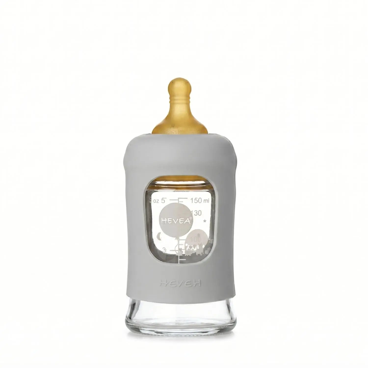 Biberon en verre à col large avec manchon Hevea 150ml - Gorgeous Grey 