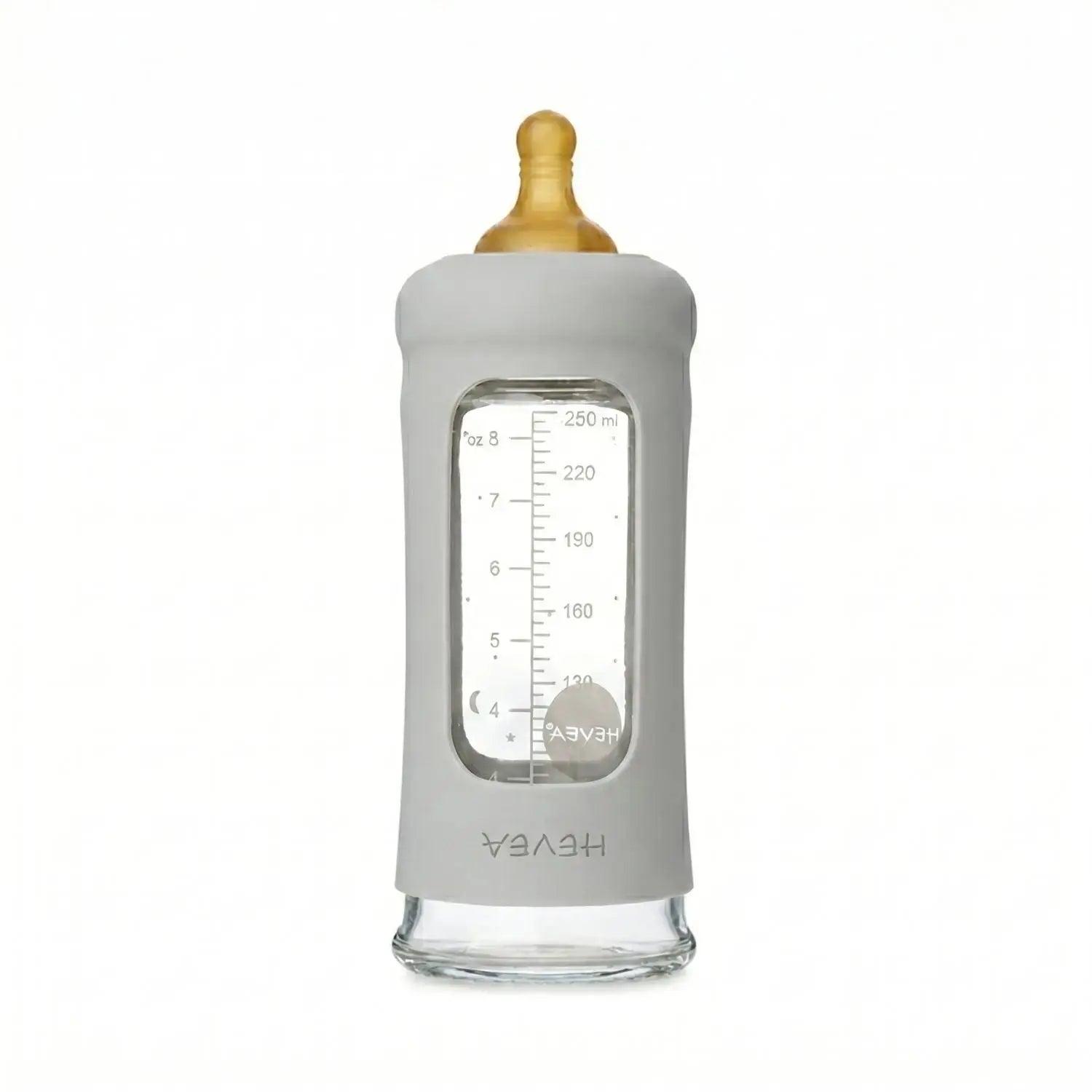 Biberon en verre à col large avec manchon Hevea 250ml - Gris