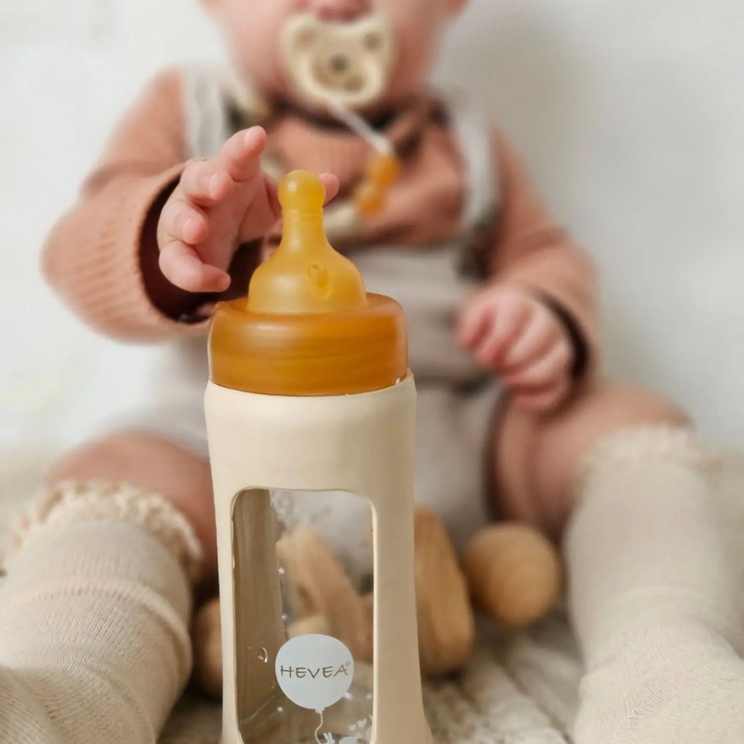 Biberon en verre à col large avec manchon Hevea 250ml - Rosewood