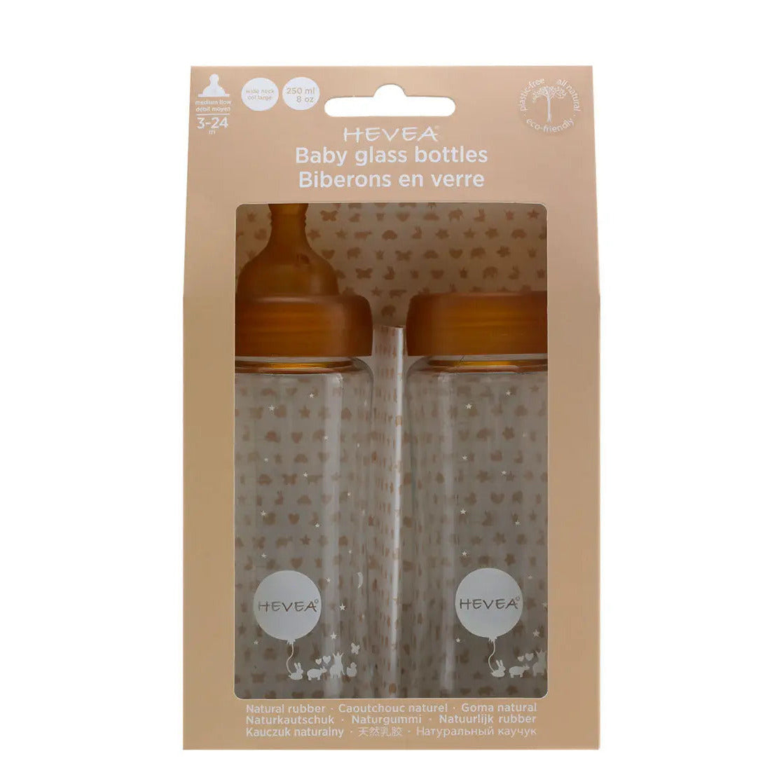 Lot de 2 biberons sans plastique HEVEA 250ml