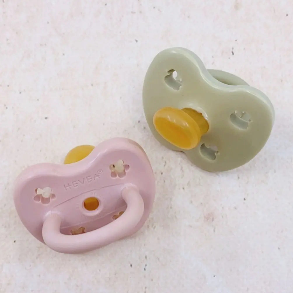 2 tétines en caoutchouc naturel Hévéa - Rose & vert 