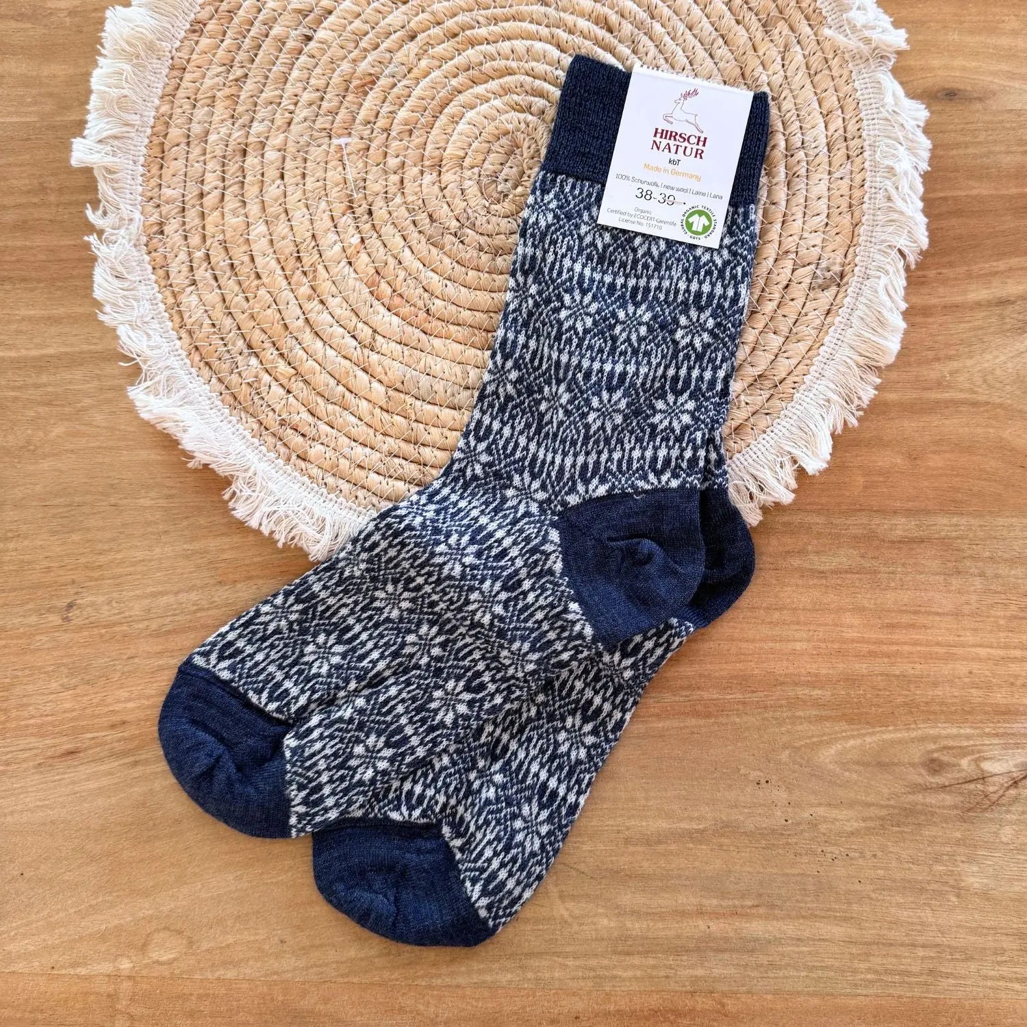 Chaussettes fines en laine motif étoile Hirsch Natur - Adultes
