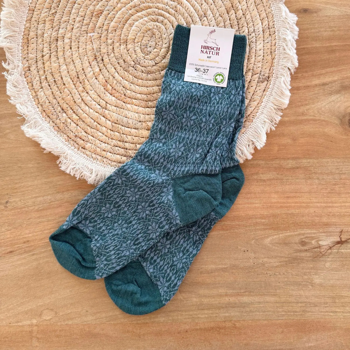 Chaussettes fines en laine motif étoile Hirsch Natur - Adultes