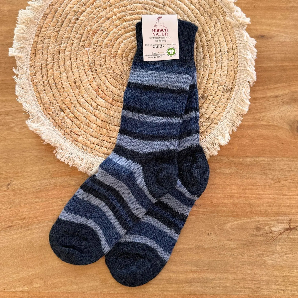 Chaussettes épaisses rayées en laine bio Hirsch Natur Adulte