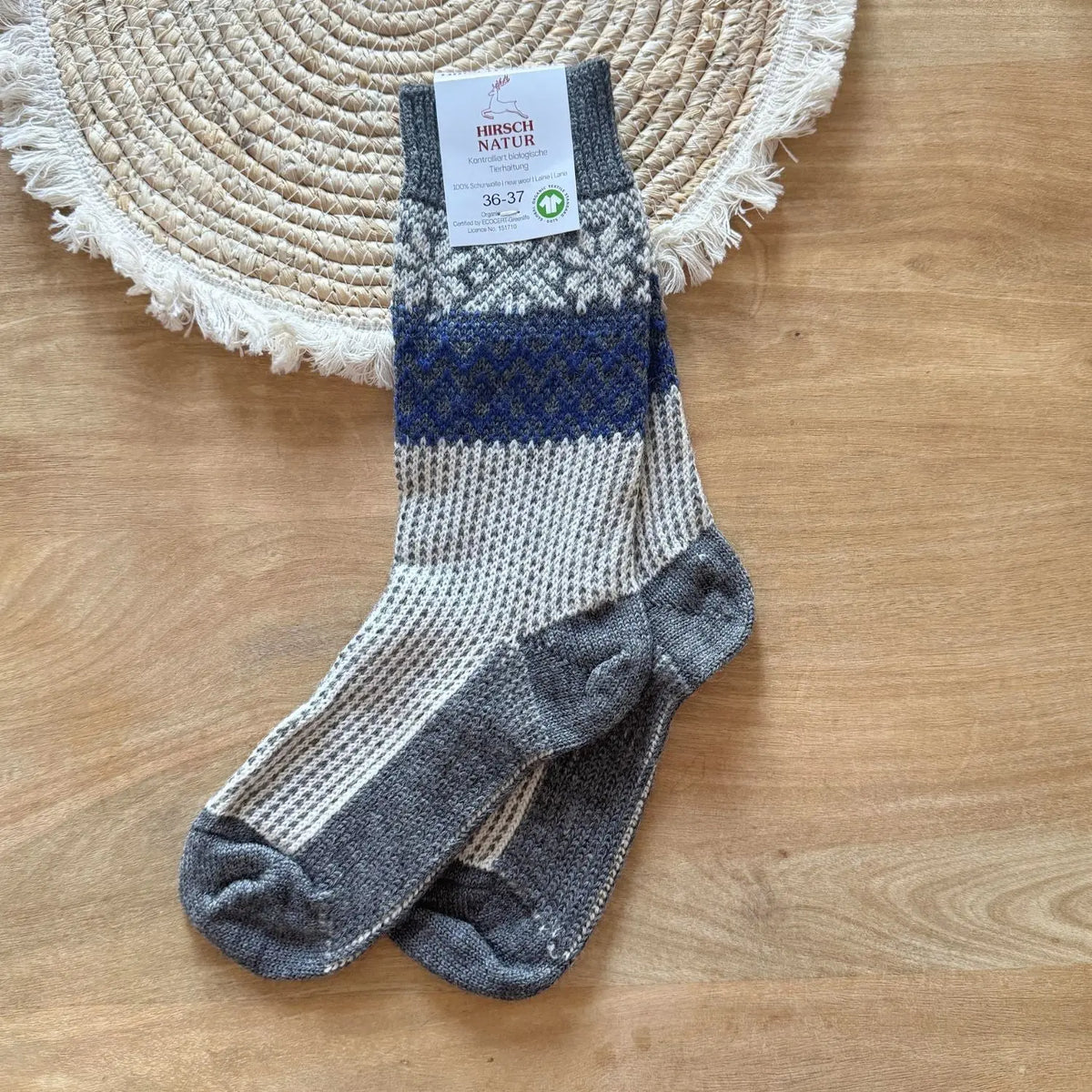 Chaussettes flocons en laine bio Hirsch Natur Adulte – Épaisseur moyenne