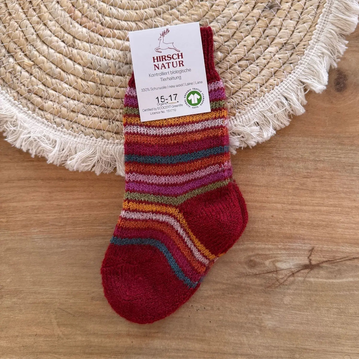 Chaussettes épaisses en laine bio enfant Hirsch Natur - Rainbow