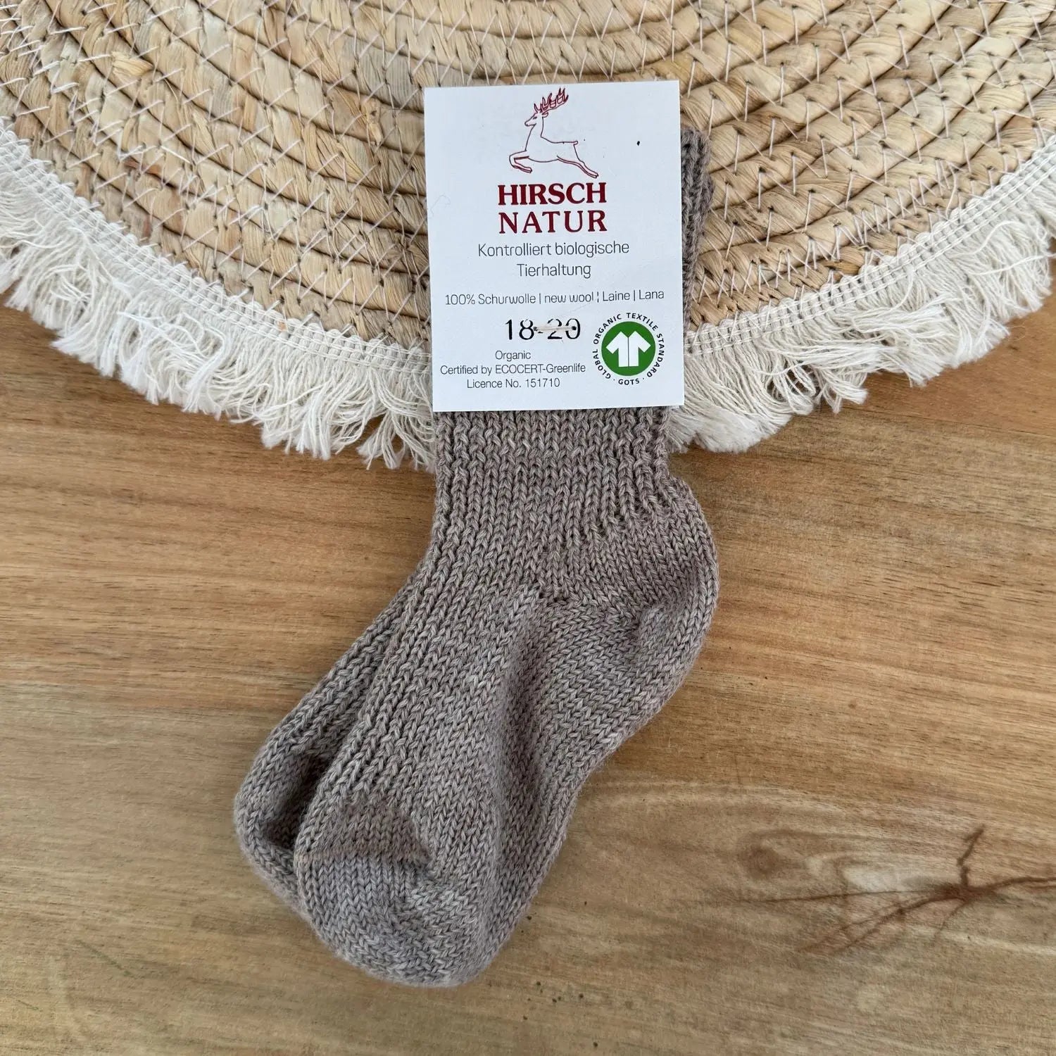 Chaussettes en pure laine pour enfants Hirsch Natur