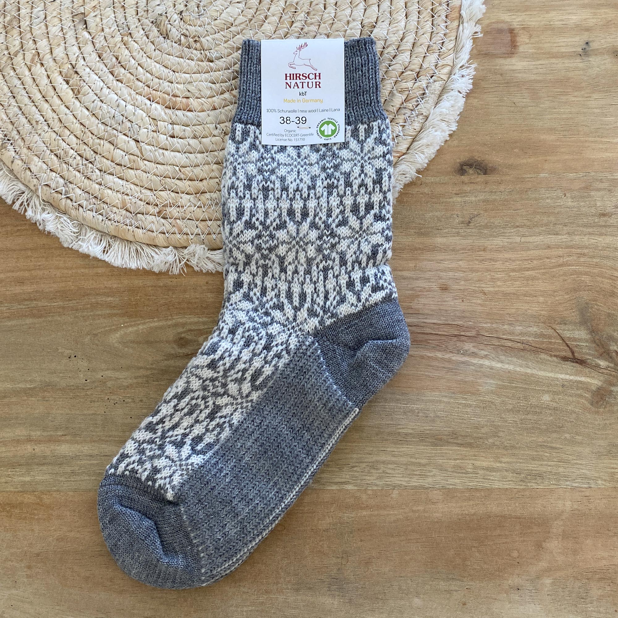 Chaussettes norvégiennes épaisses en laine Hirsch Natur Adulte 