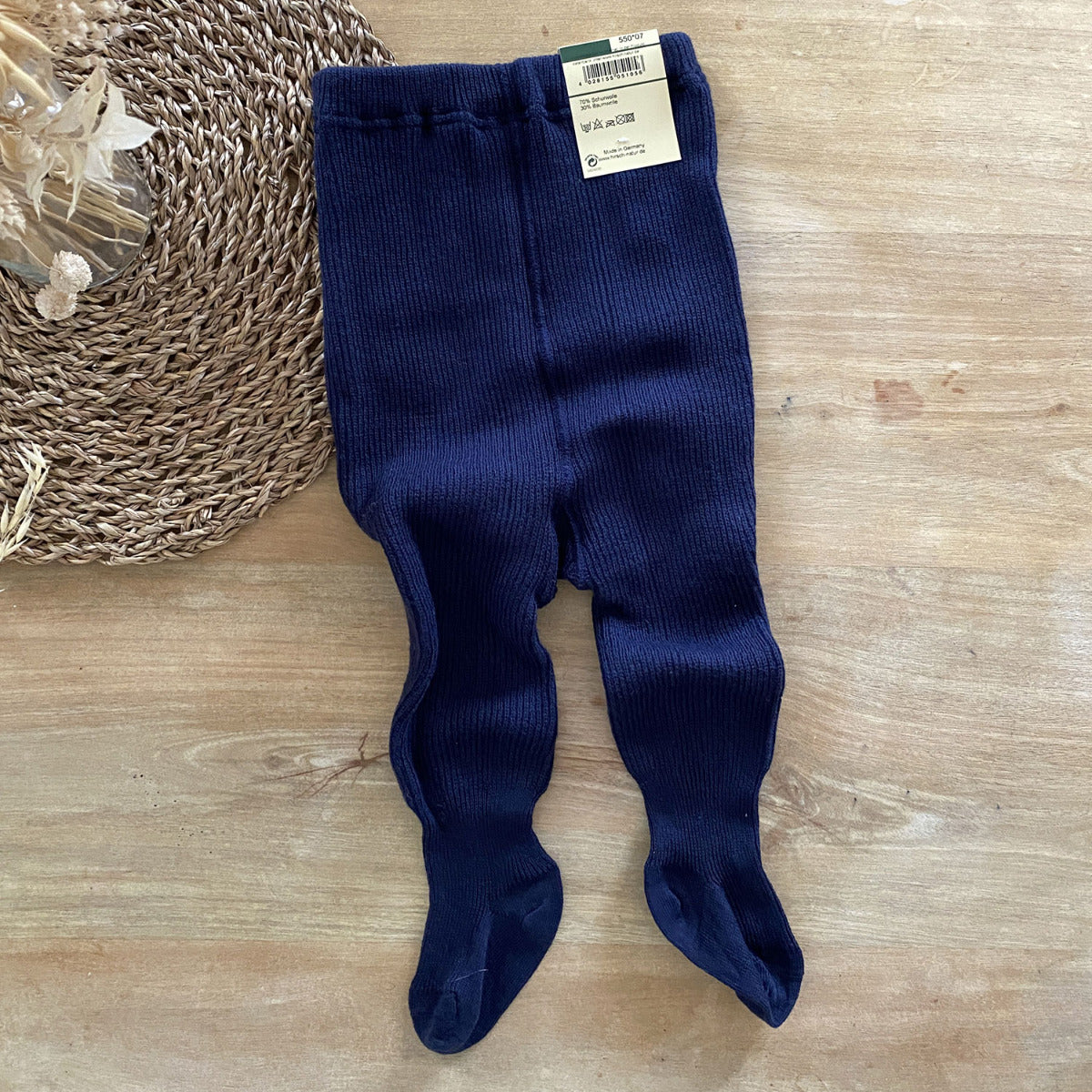 Collant en laine et coton bio Hirsch Natur – Marine 