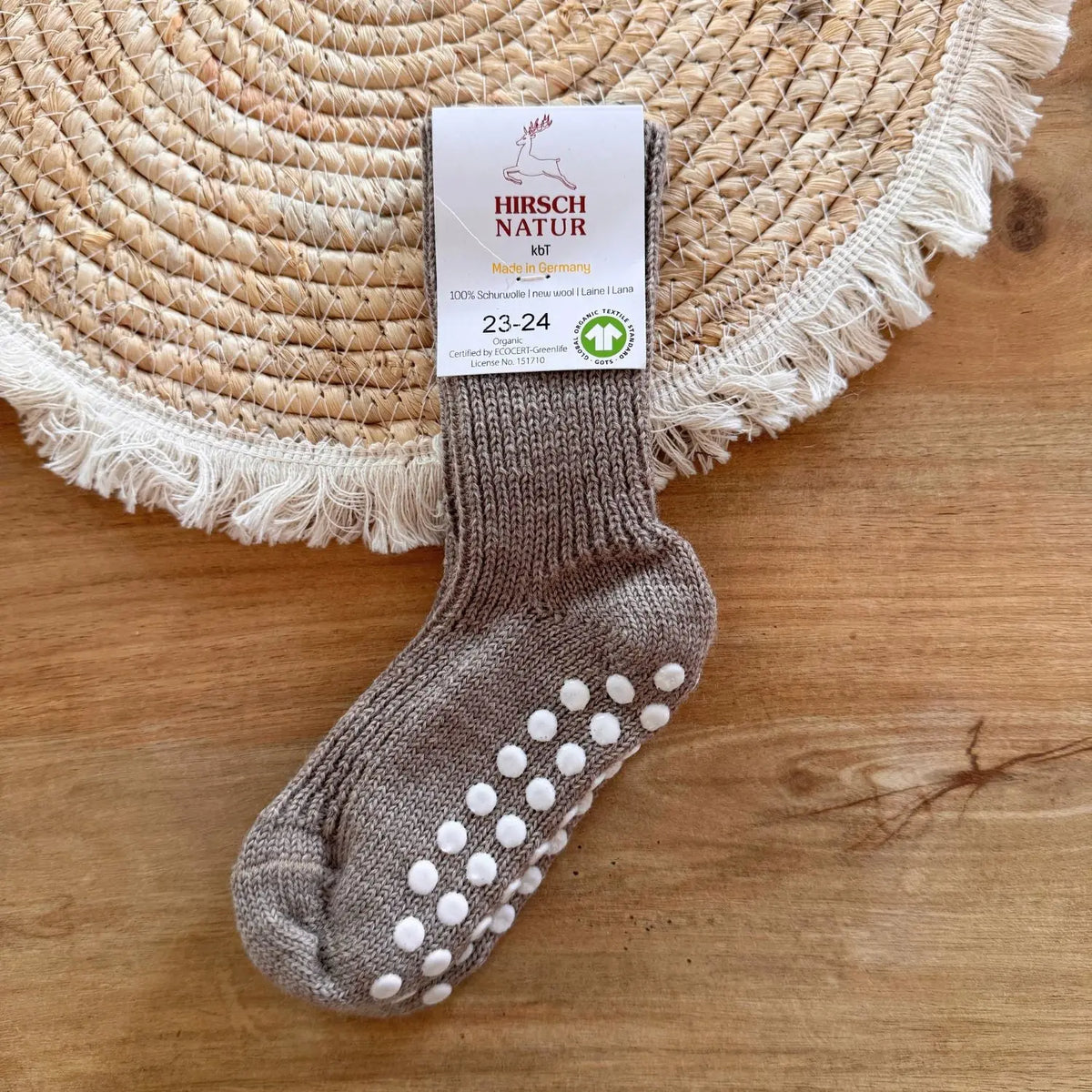 Chaussettes en pure laine antidérapantes Hirsch Natur - Kids