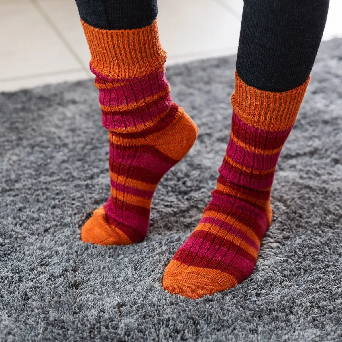 Chaussettes épaisses rayées en laine bio Hirsch Natur Adulte