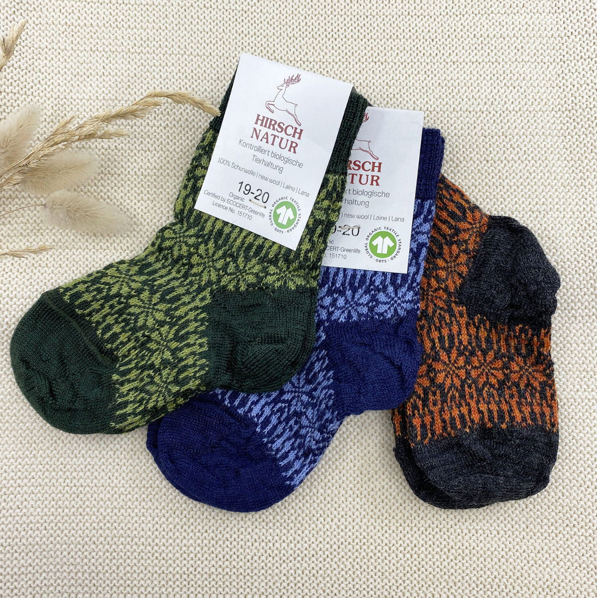 Chaussettes fines en laine motif étoile Hirsch Natur Kids