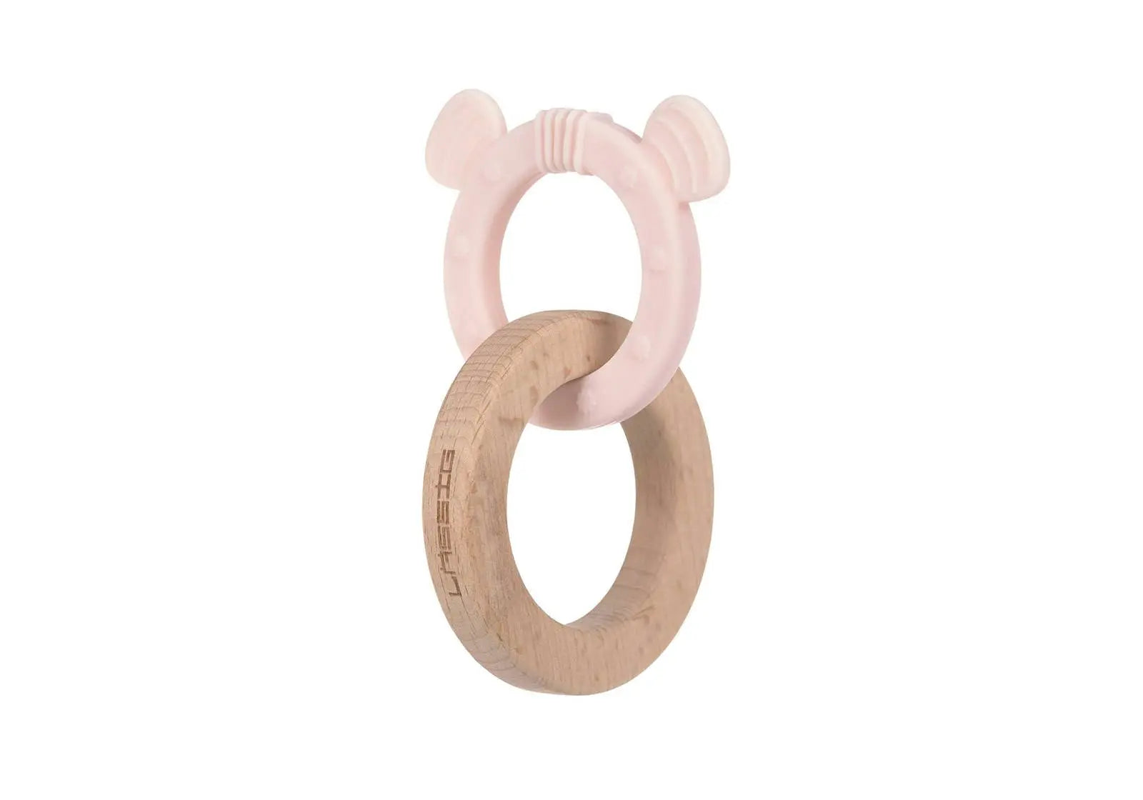 Hochet d'éveil et de dentition en bois et silicone Lässig Little Chums Souris rose poudré