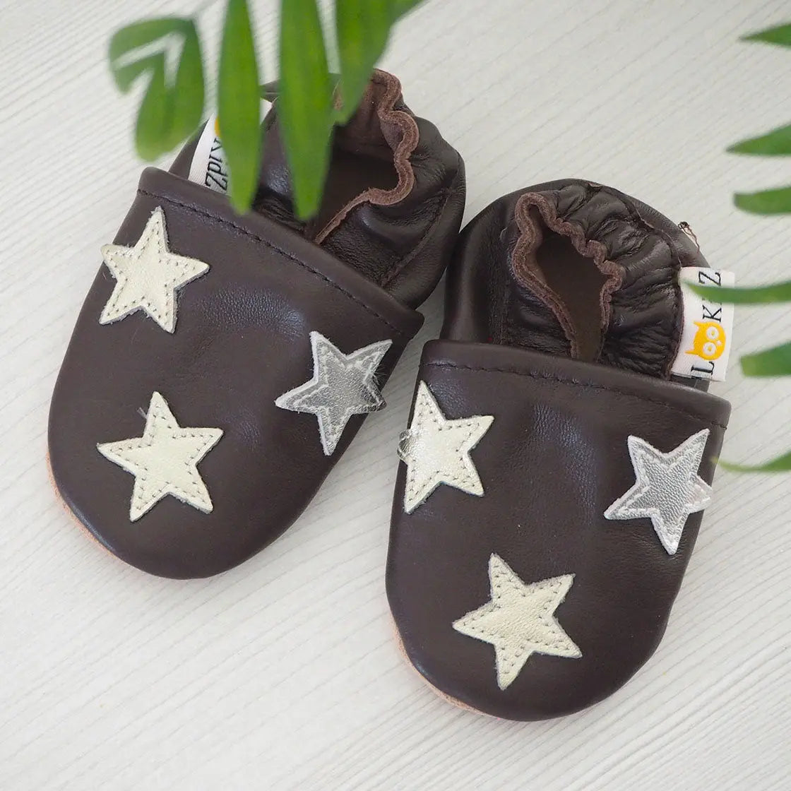 Chaussons en cuir Lookidz Etoiles or et argent