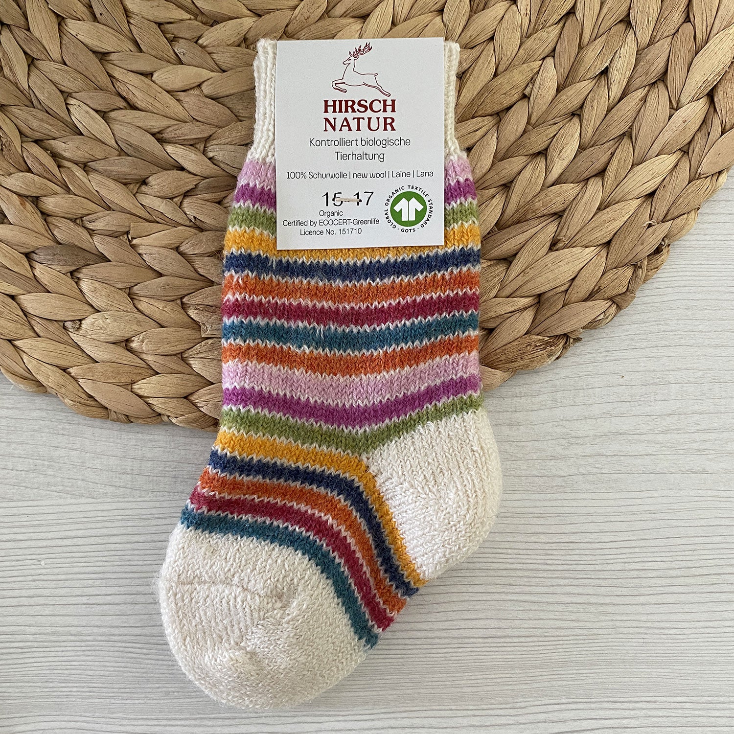 Chaussettes épaisses en laine Hirsch Natur Kids Rainbow - Lilinappy