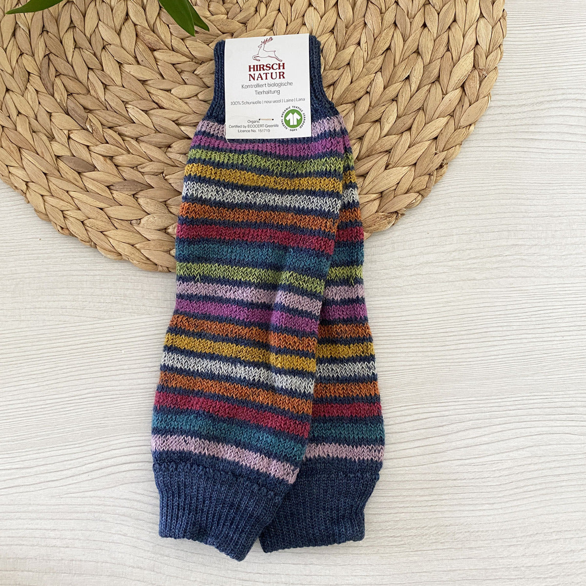 Jambières en laine vierge bio Hirsch Natur – Rayures colorées