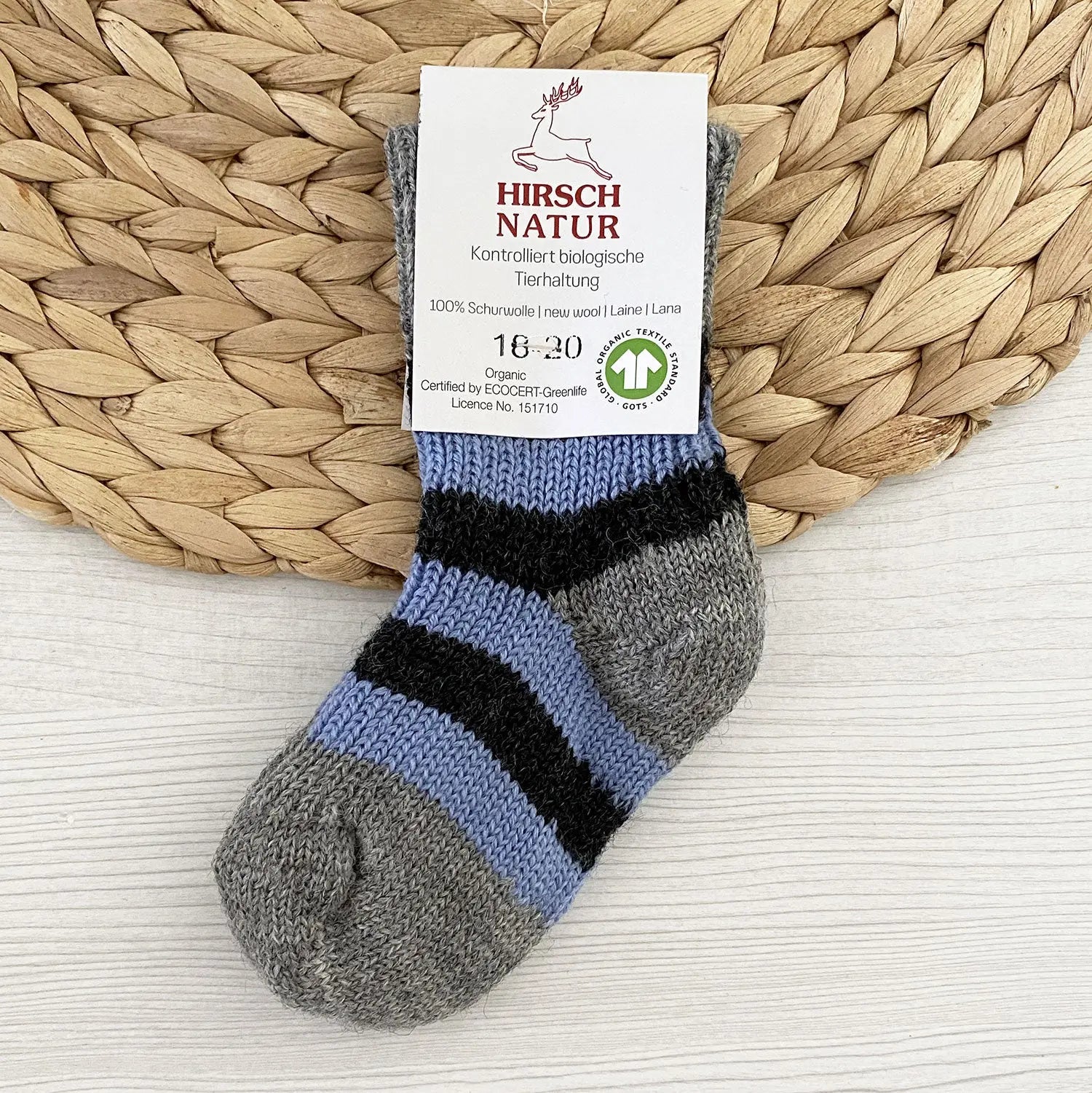 Chaussettes en pure laine pour enfants Hirsch Natur - Rayé - Lilinappy