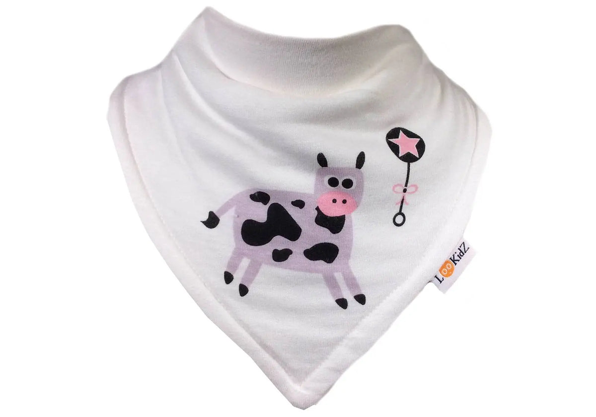 Bavoir bandana Lookidz Vache/hochet