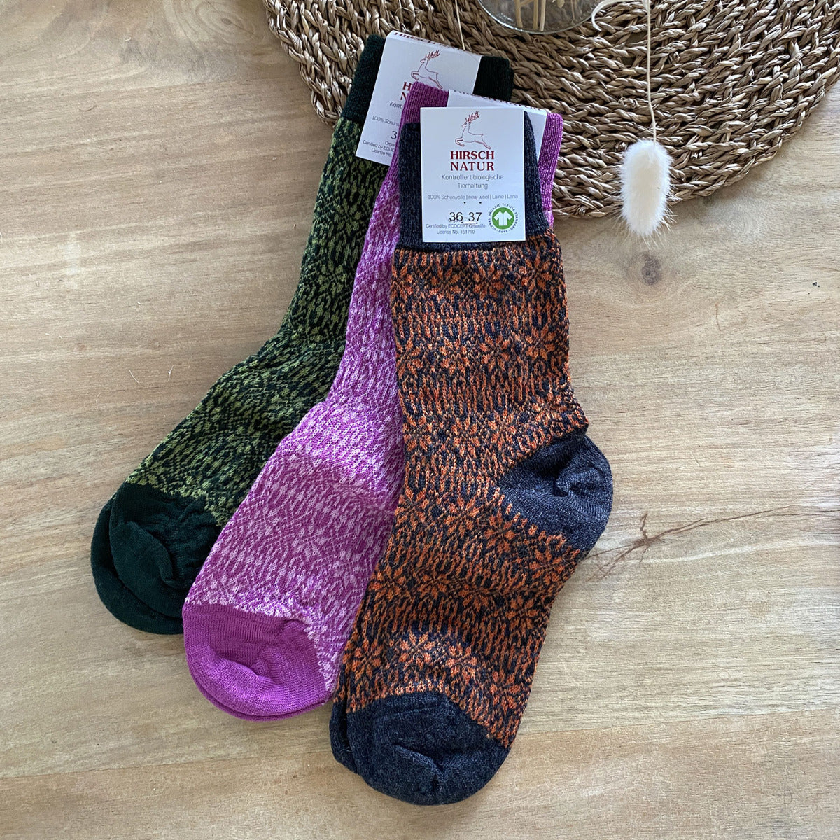 Chaussettes fines en laine motif étoile Hirsch Natur Adultes