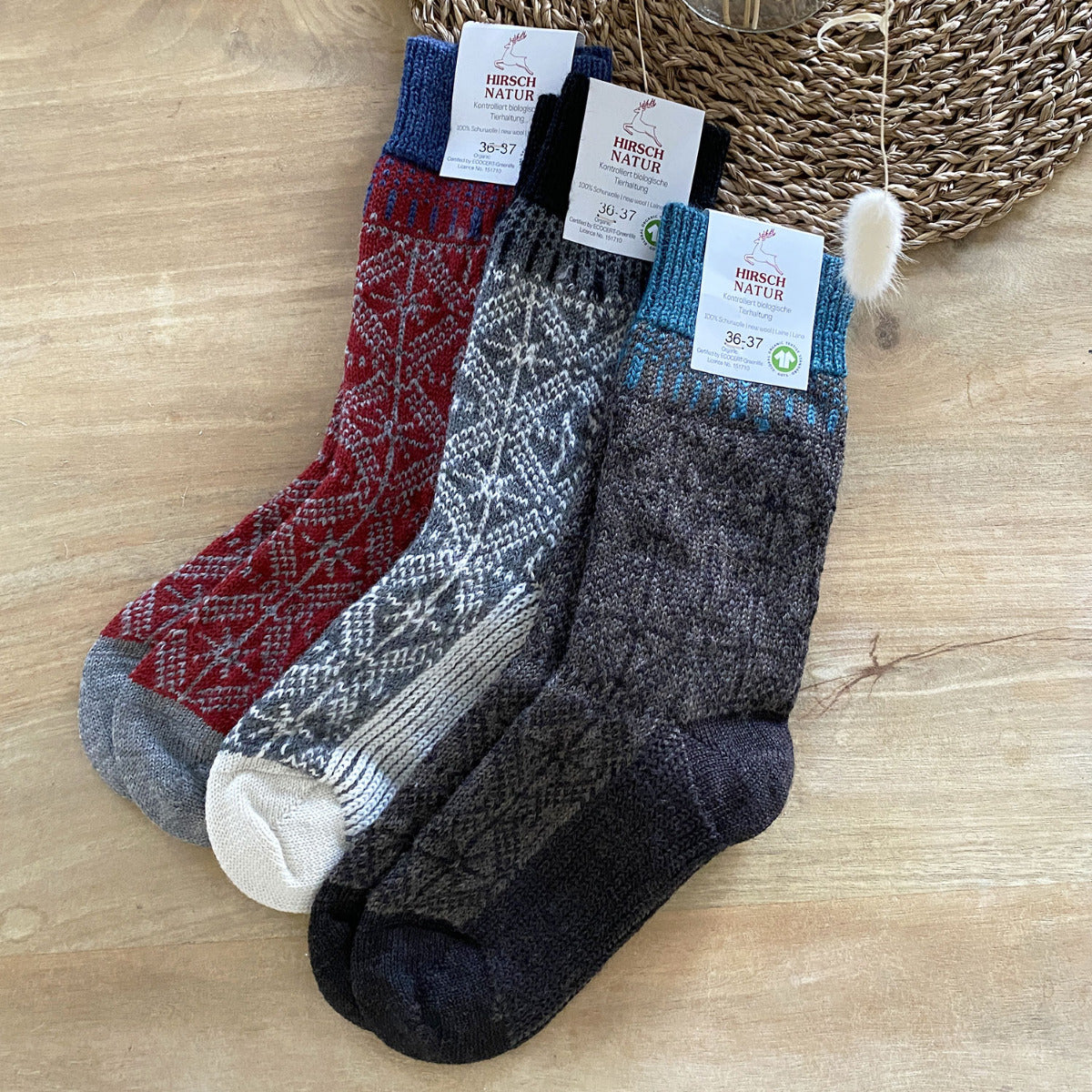 Chaussettes flocons épaisses en laine Hirsch Natur Adulte