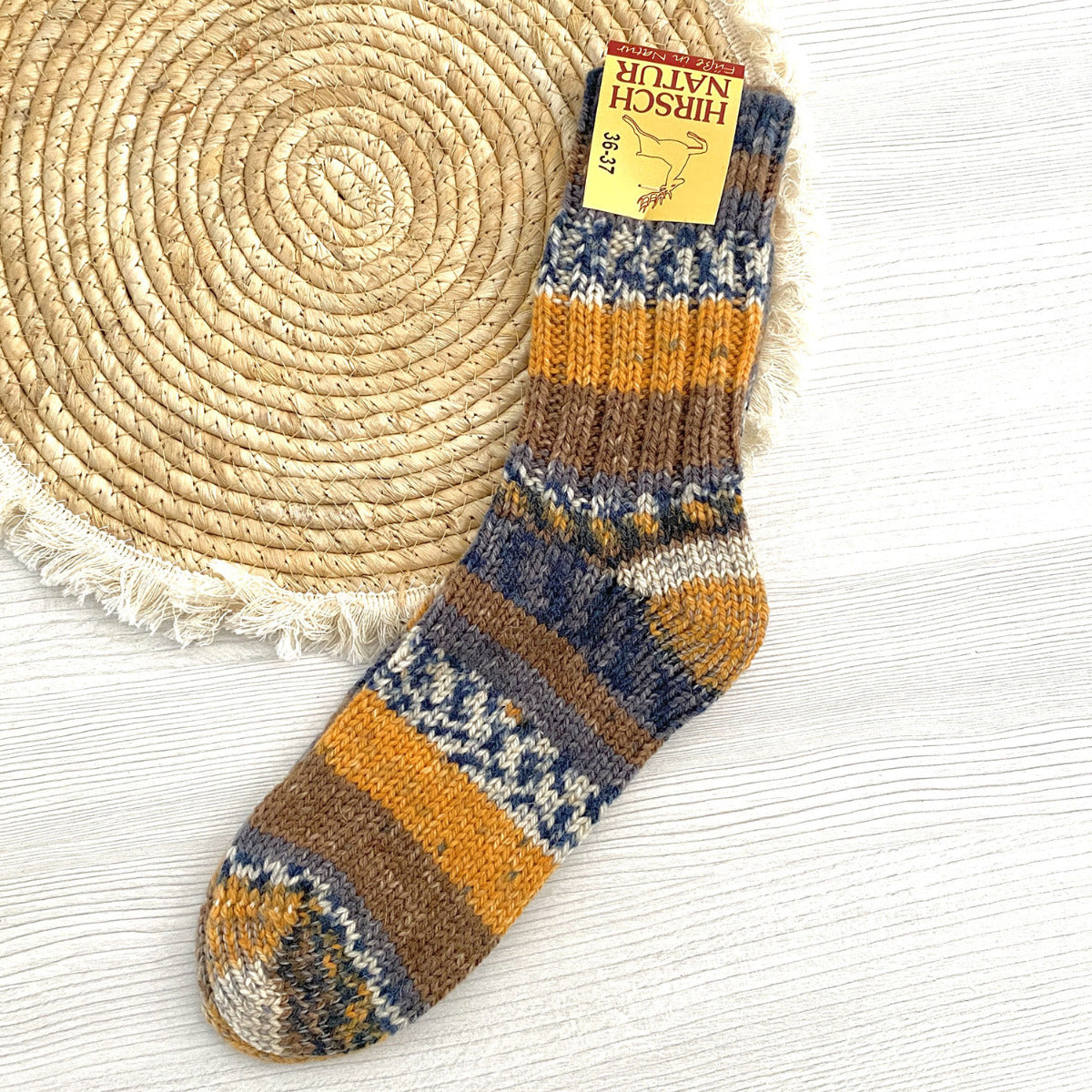 Chaussettes épaisses en laine Hirsch Natur Adulte Rayé orange