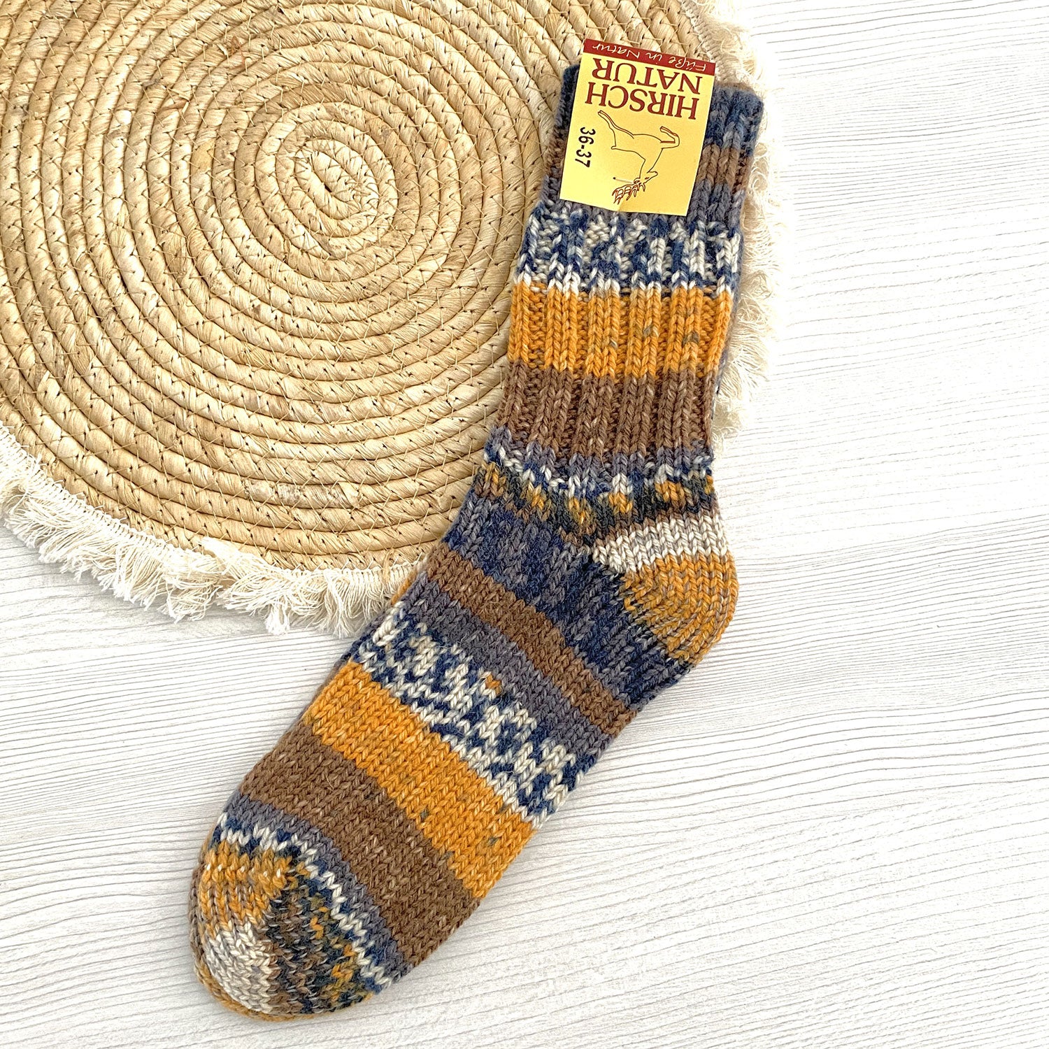 Chaussettes épaisses en laine Hirsch Natur Adulte Rayé orange - Lilinappy