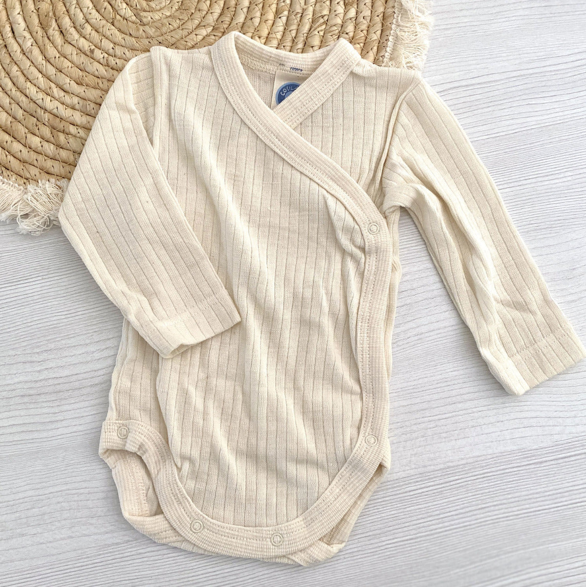 Body à manches longues ouvert devant en laine, coton et soie Cosilana