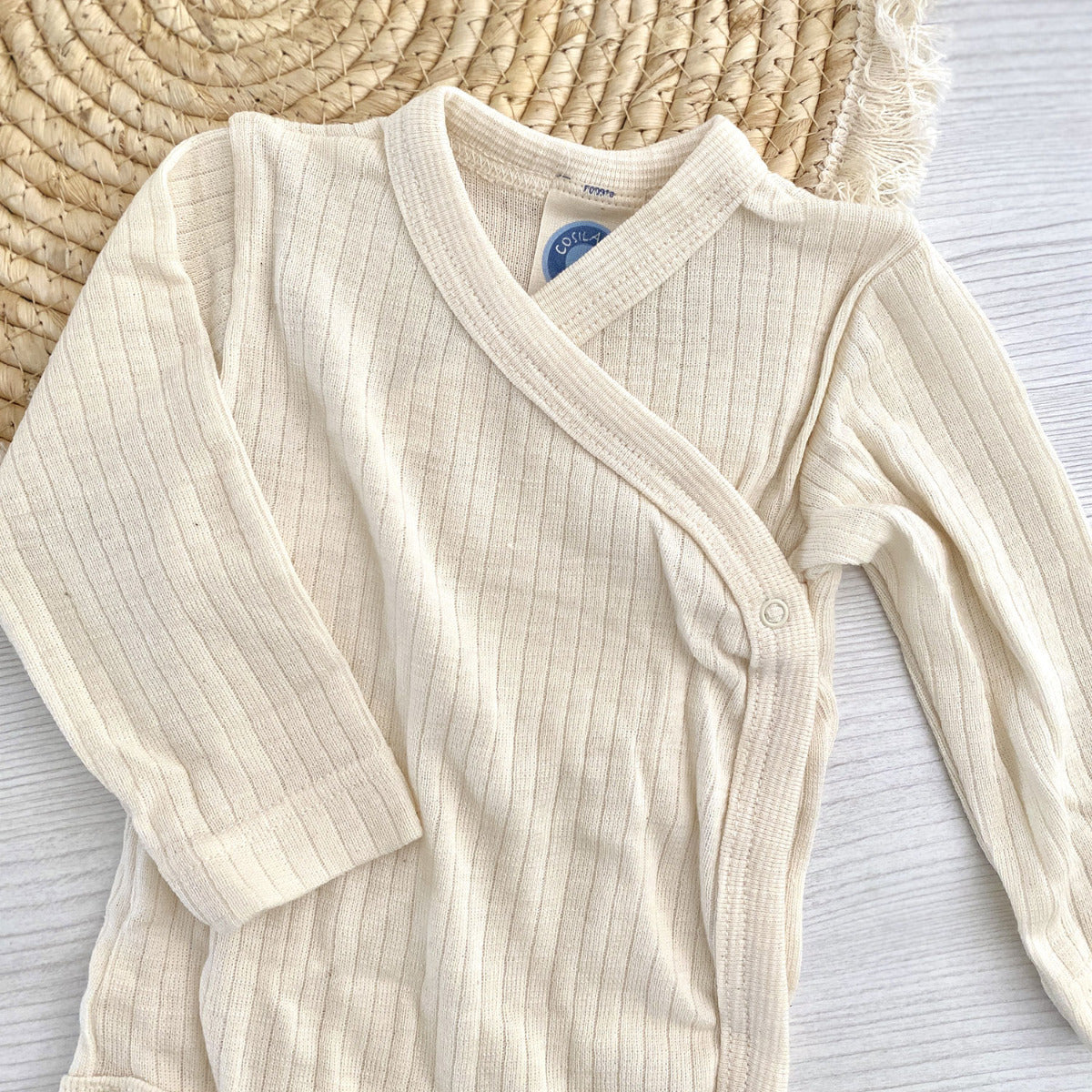 Body à manches longues ouvert devant en laine, coton et soie Cosilana