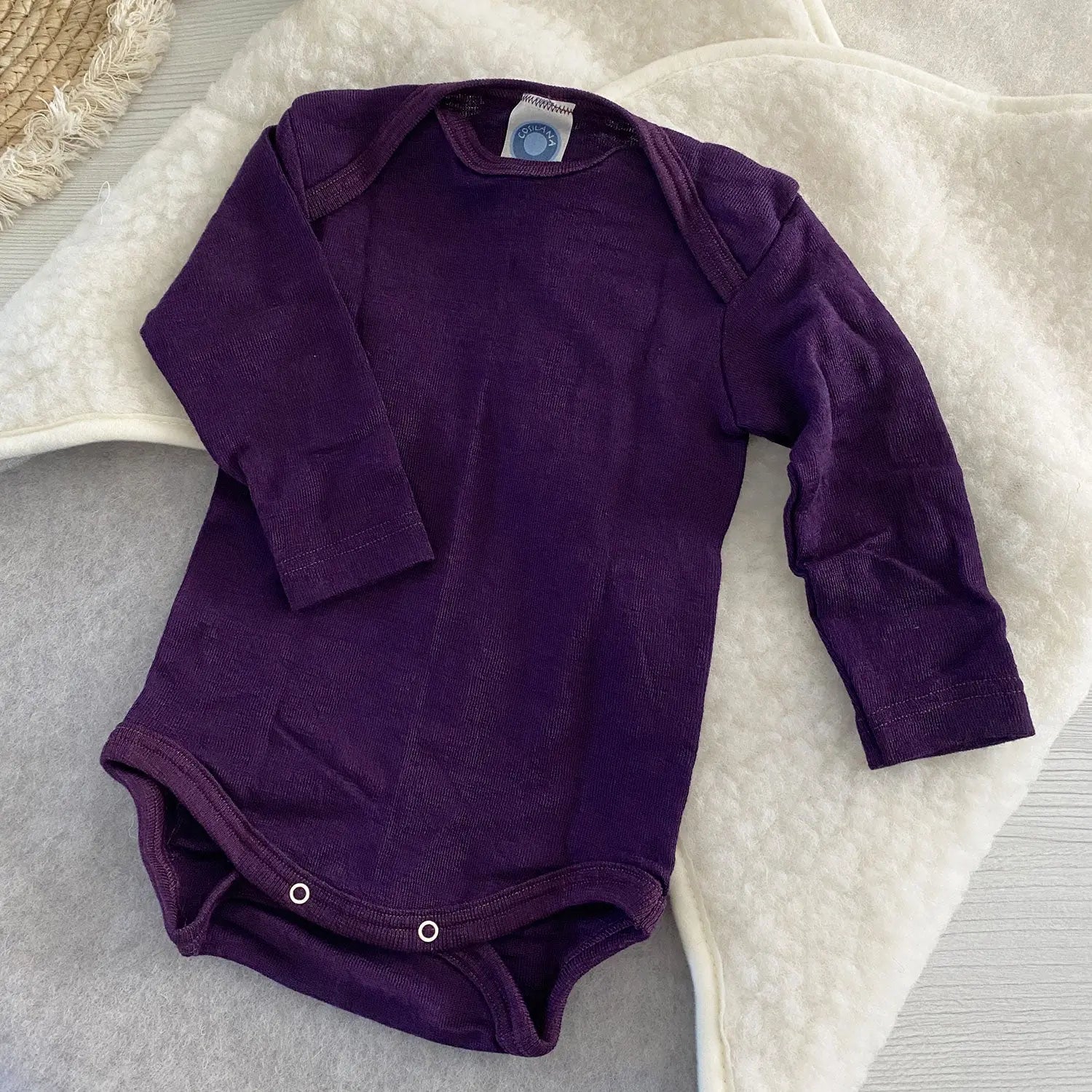 Body à manches longues en laine et soie Cosilana - Prune - Lilinappy