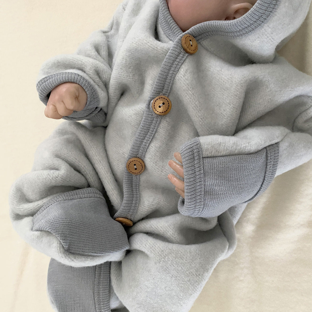 Combinaison bébé en polaire de laine et coton bio Cosilana - Gris - Lilinappy