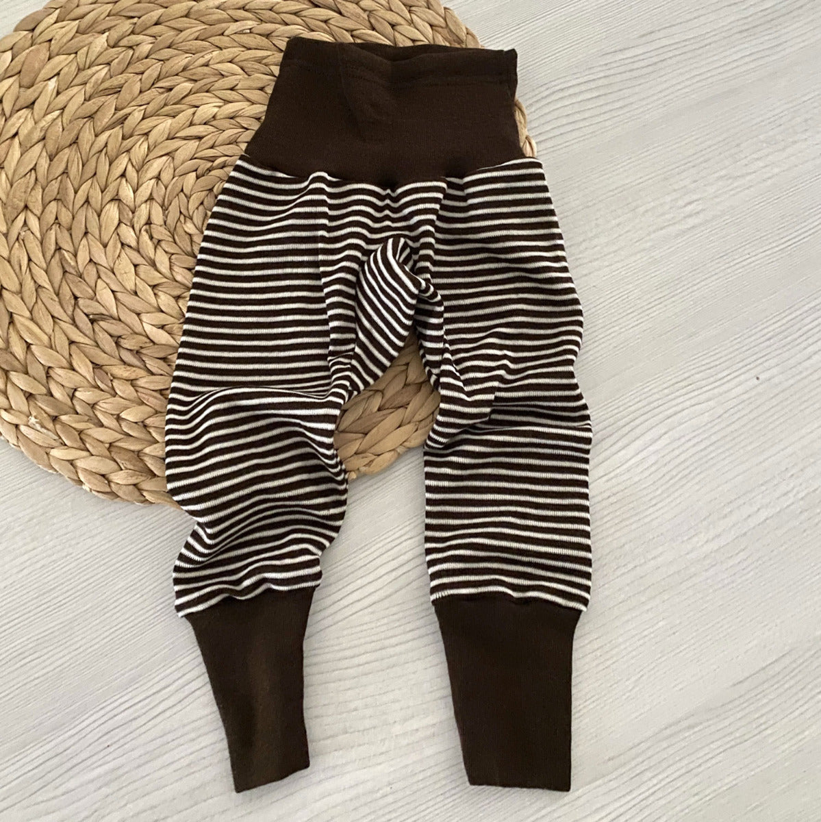 Pantalon bébé en laine et soie Cosilana - Rayé marron - Lilinappy