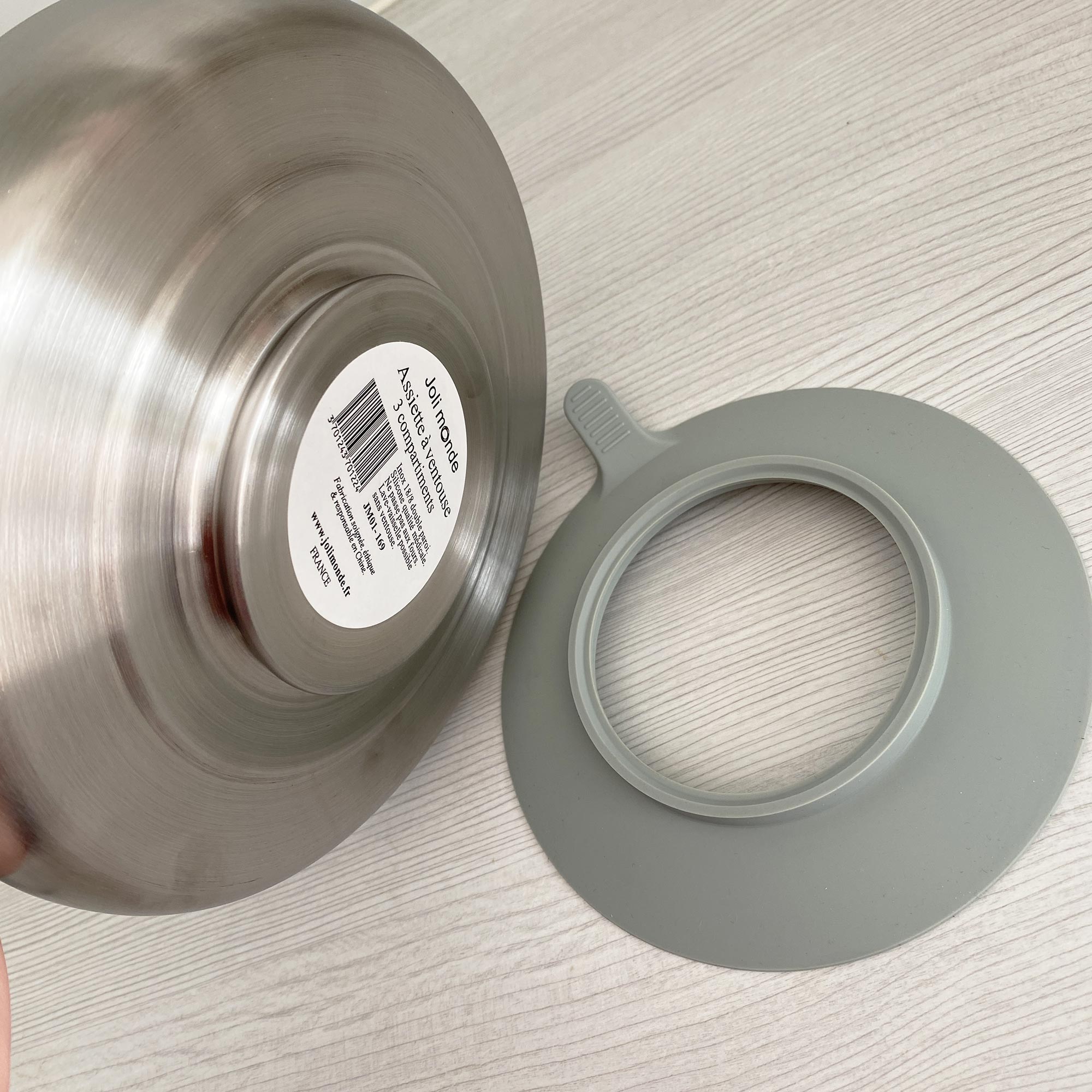 Assiette bébé inox à ventouse 3 compartiments Joli Monde 