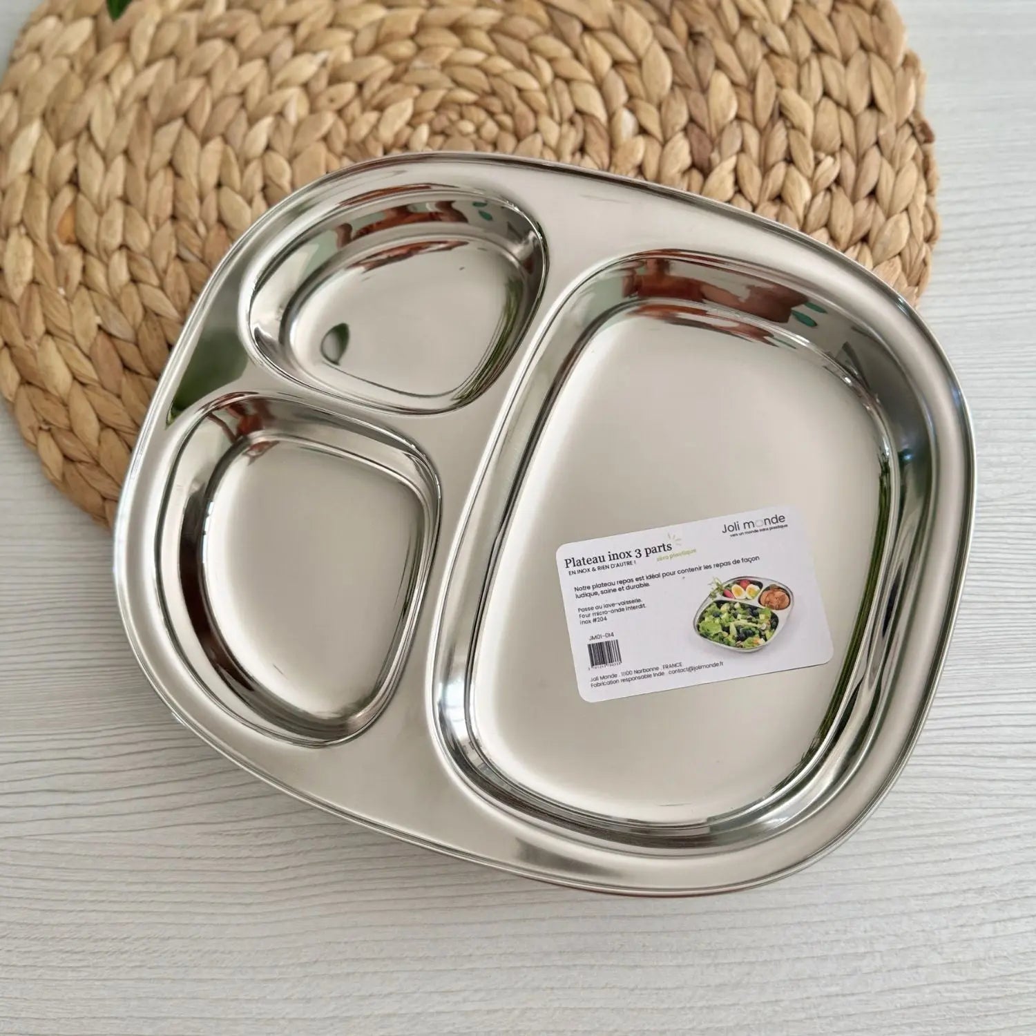 Plateau repas enfant inox 3 compartiments Joli Monde 