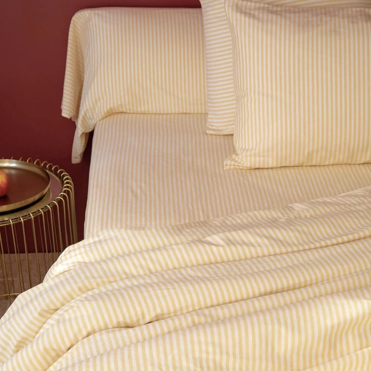 Drap housse coton bio Kadolis pour lit adulte  - Rayures jaunes