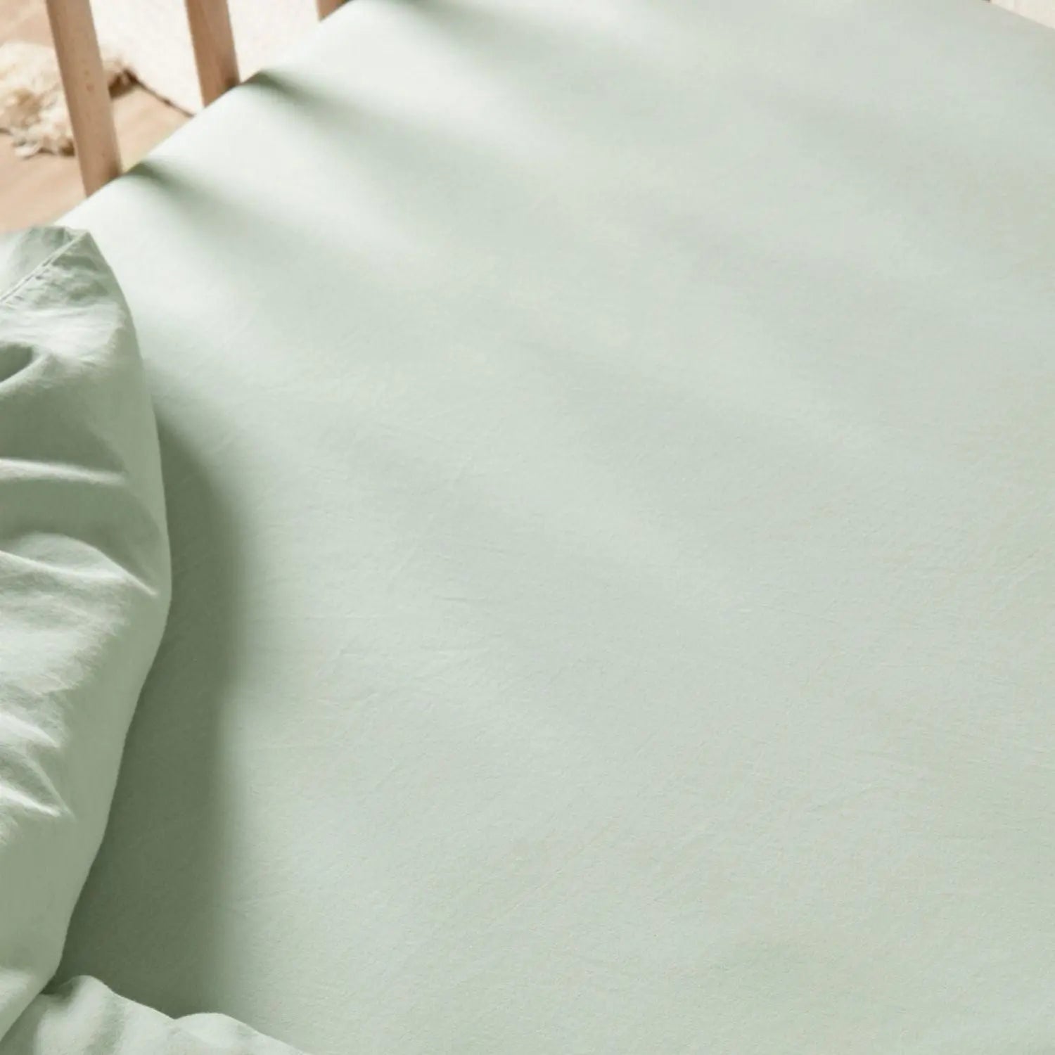 Drap housse bébé Satin de Coton Bio lavé Kadolis - Tilleul