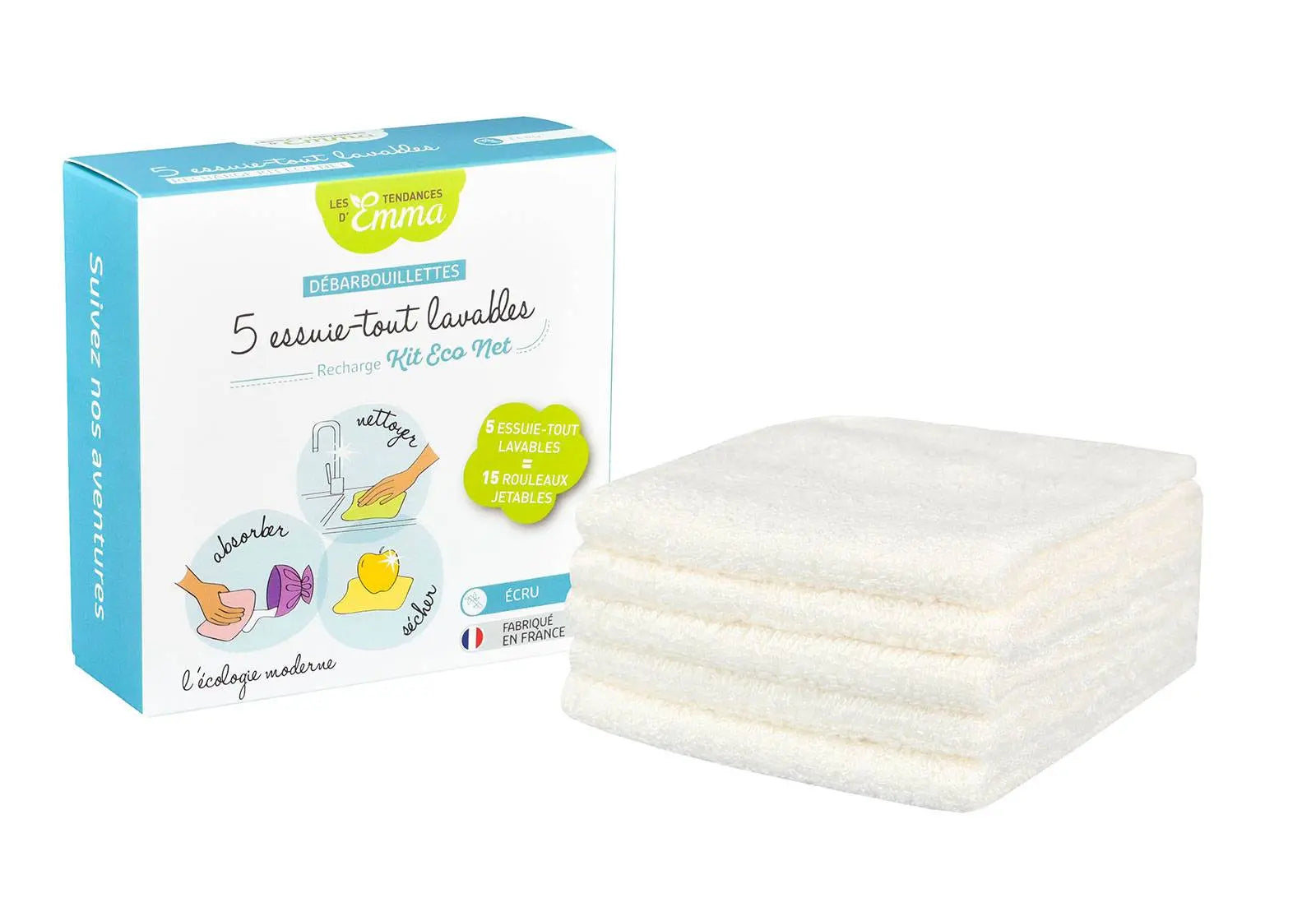 Lot de 5 débarbouillettes lavables Les tendances d'Emma