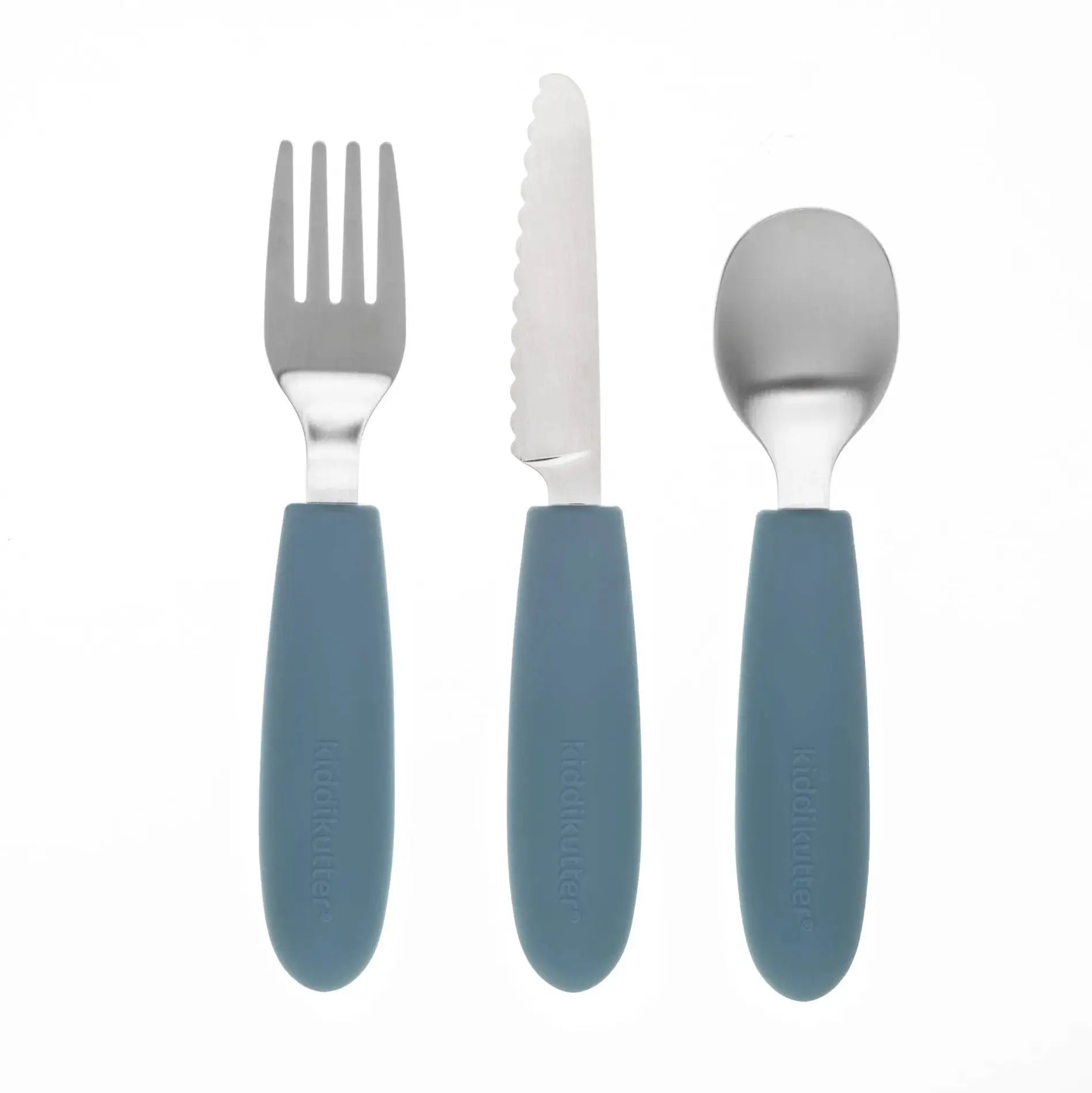 Set de couverts enfant en inox & silicone KiddiKutter - Bleu 