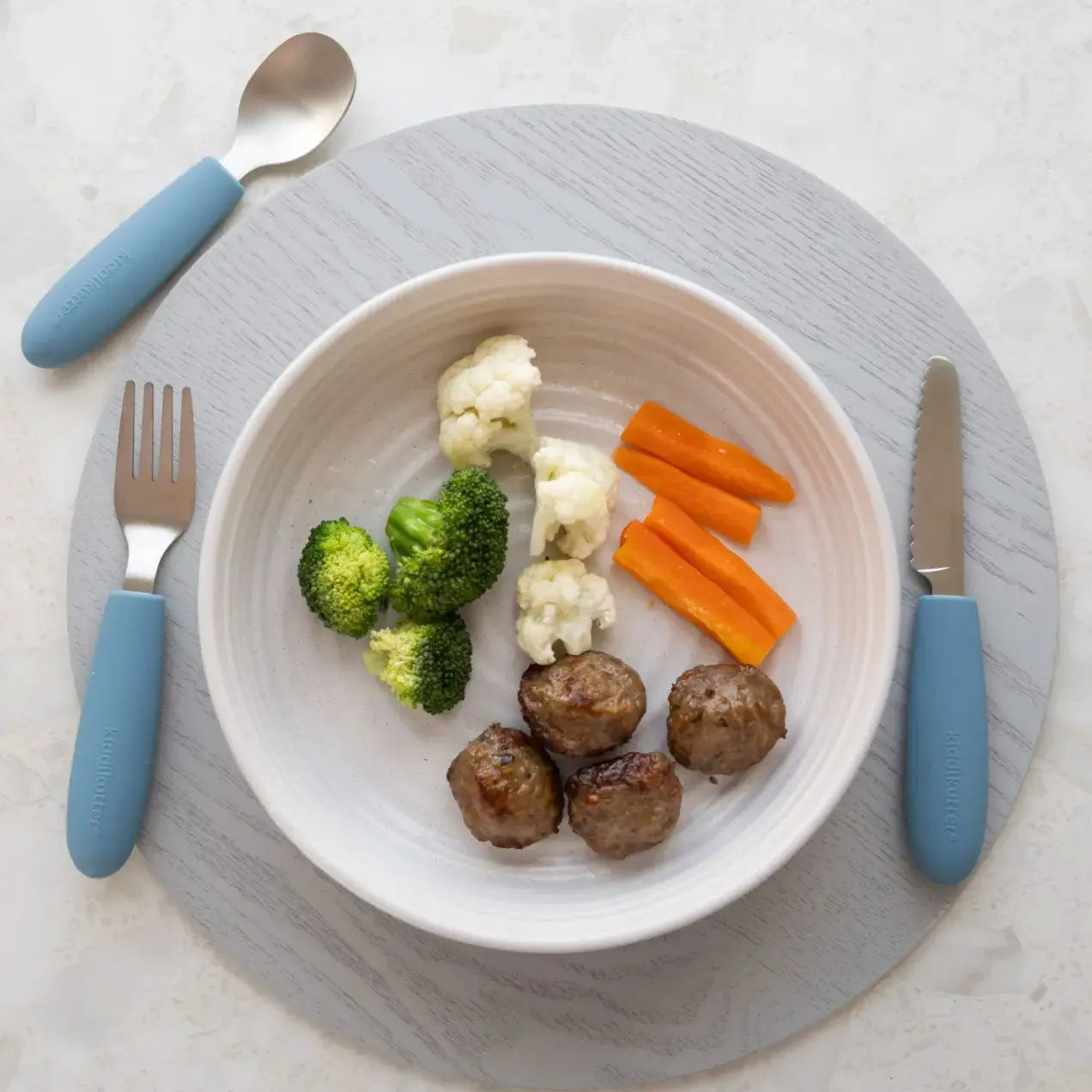 Set de couverts enfant en inox & silicone KiddiKutter - Bleu 