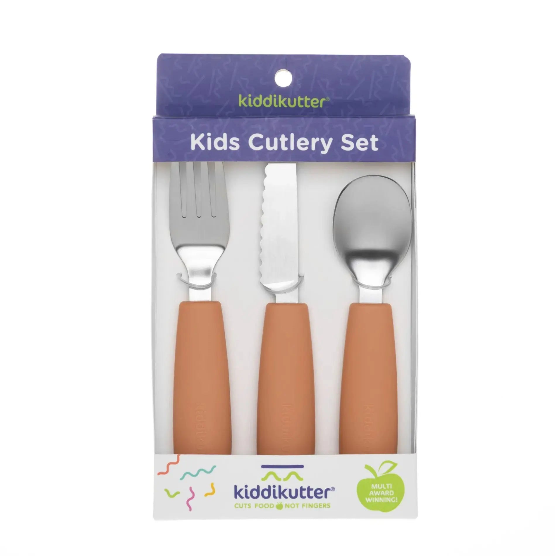 Set de couverts enfant en inox & silicone KiddiKutter - Orange 