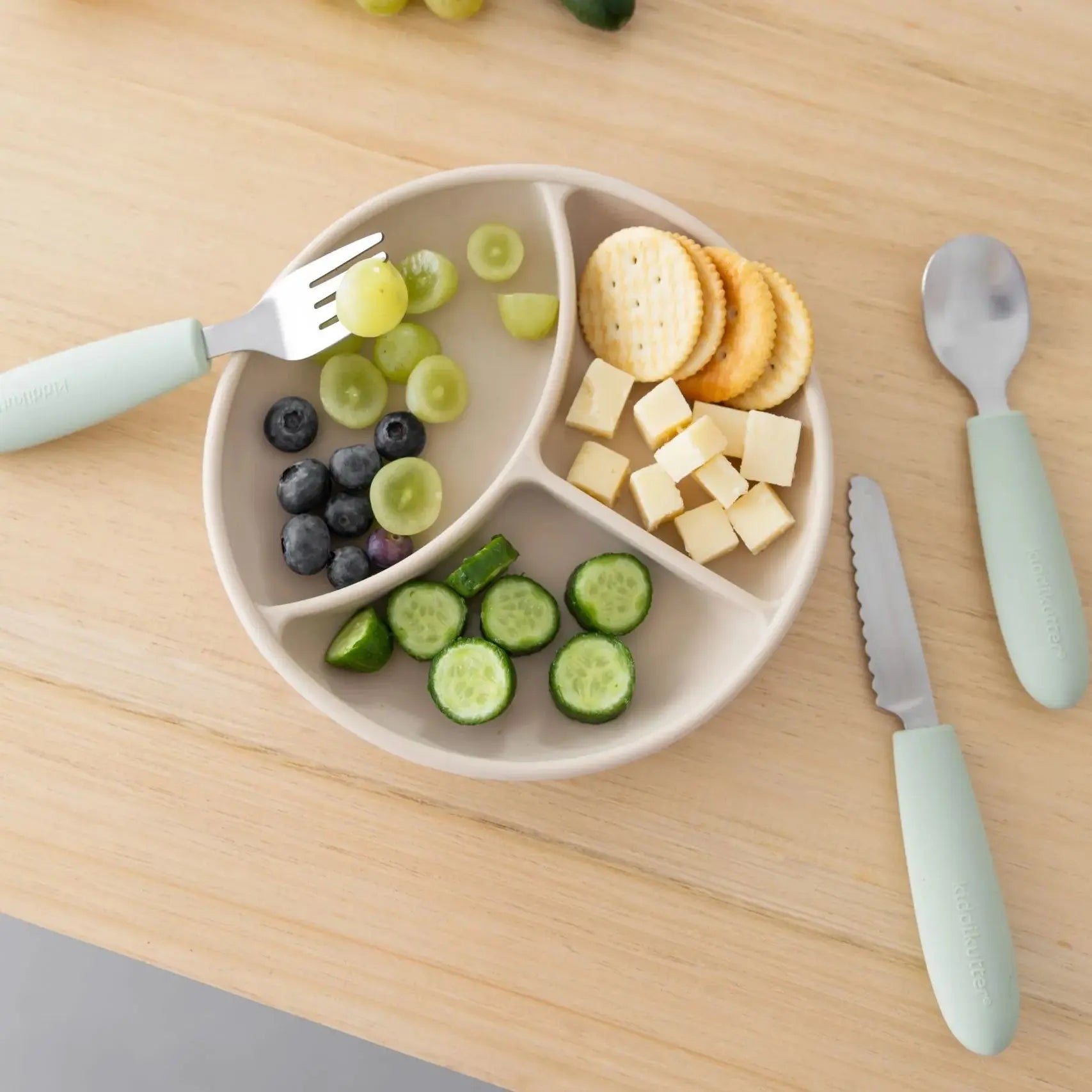 Set de couverts enfant en inox & silicone KiddiKutter - Sage 