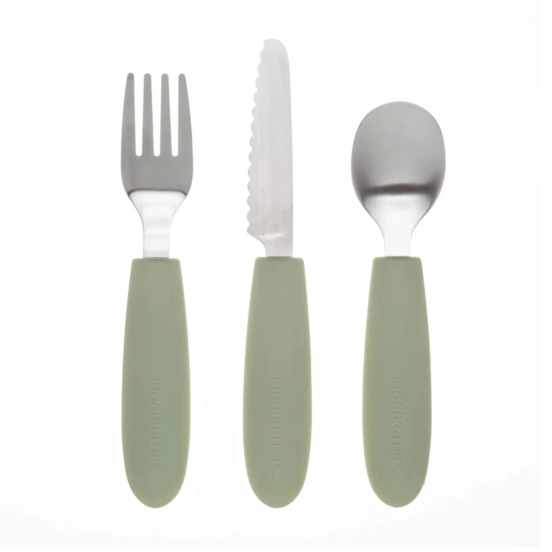 Set de couverts enfant en inox & silicone KiddiKutter - Sage 