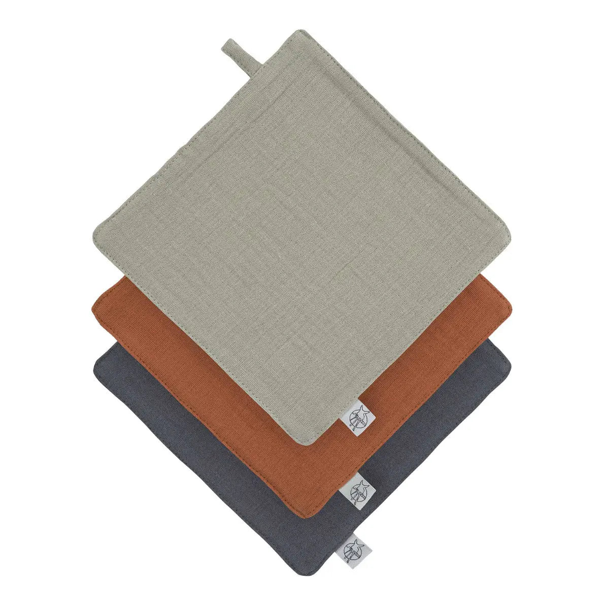 Lot de 3 débarbouillettes Lässïg Olive/rouille/anthracite