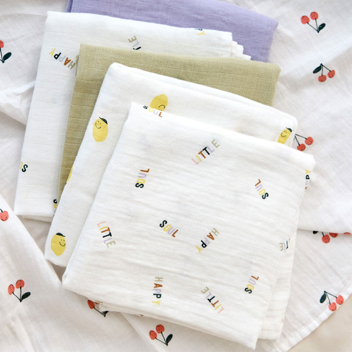 Lot de 3 langes très doux Lässig - Happy Fruits Citron - Lilinappy