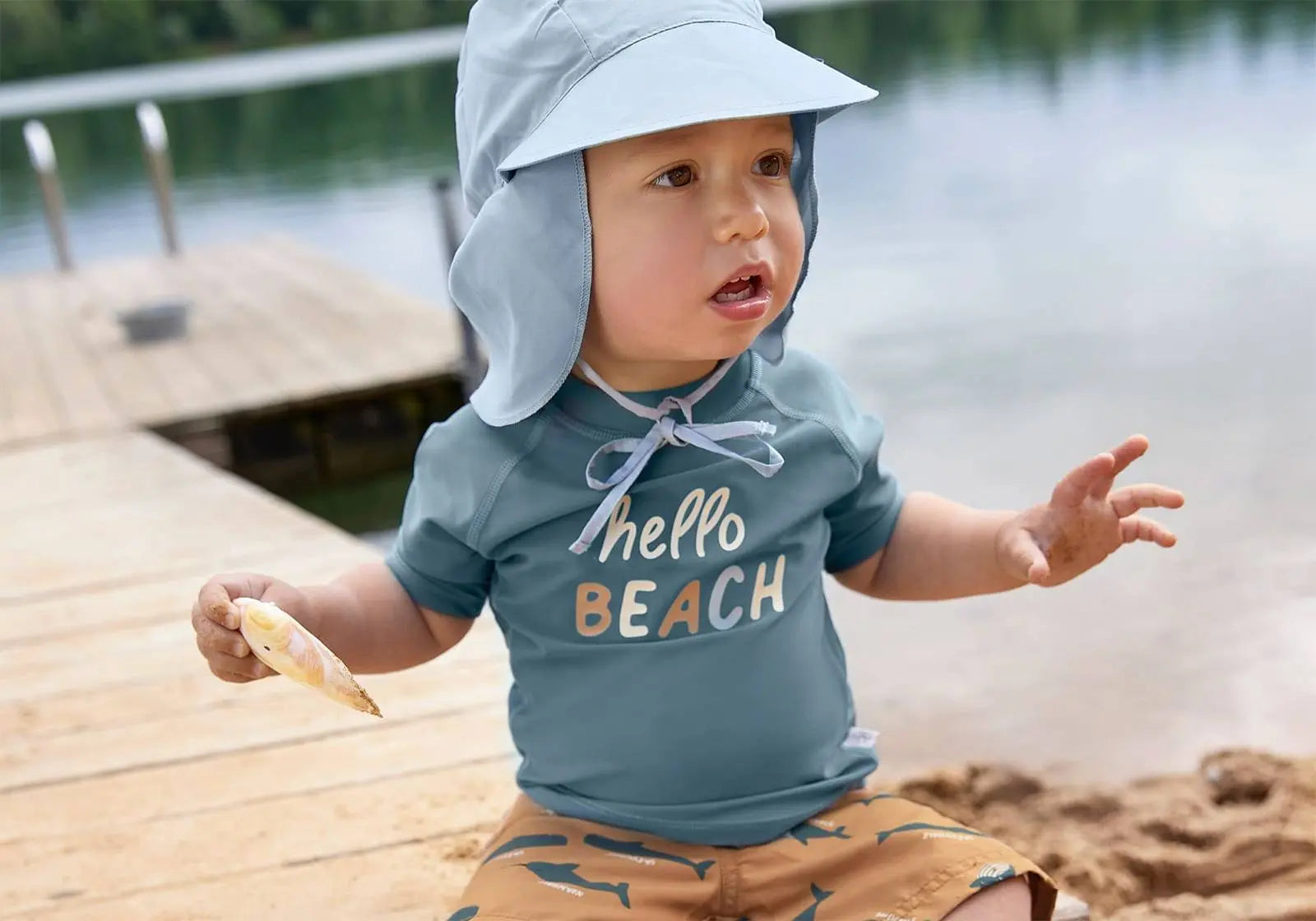 T-shirt anti-UV bébé Lässig Hello Beach bleu