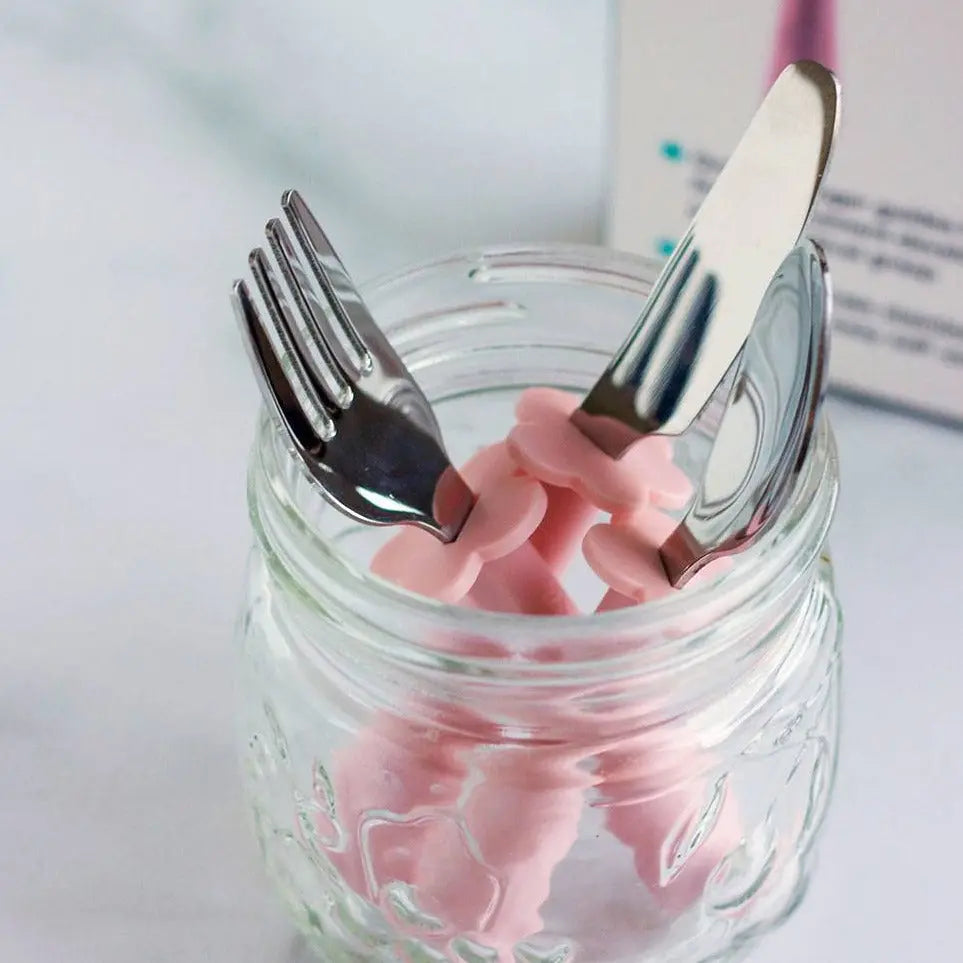 Couverts ergonomiques Inox 3 pièces Grabease - rose clair - Lilinappy