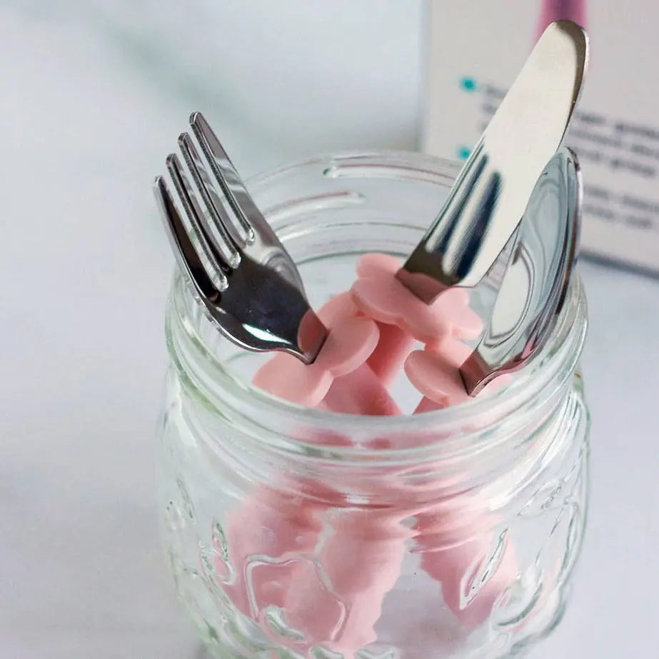 Couverts ergonomiques Inox 3 pièces Grabease - Gris - Lilinappy