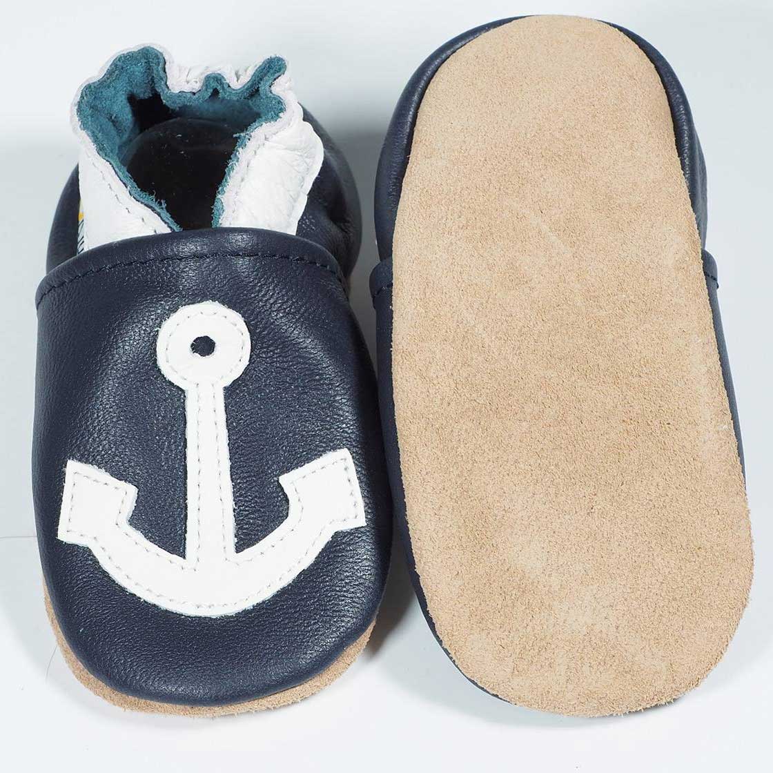 Chaussons en cuir Lookidz Ancre fond marine